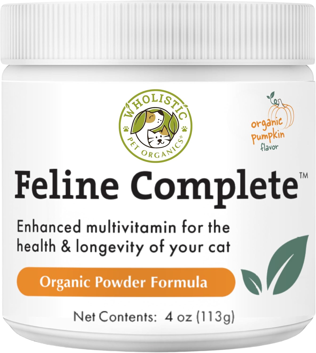 Organic Pumpkin Multivitamin & Probiotic Powder for Cats - 4 Oz - Digestive Support & Natural Cat Food - Wholistic Pet Organics