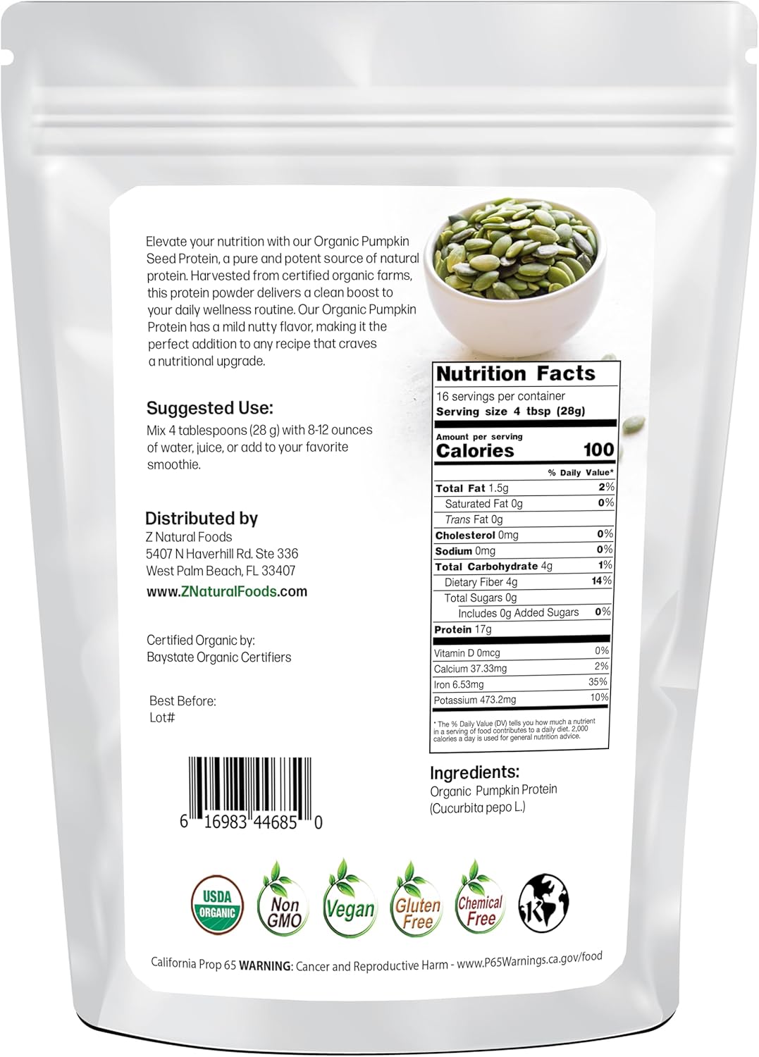 Organic Pumpkin Protein Powder - Cold Pressed, Unflavored, Unsweetened Superfood Supplement - Raw, Vegan, Gluten Free - 1 lb