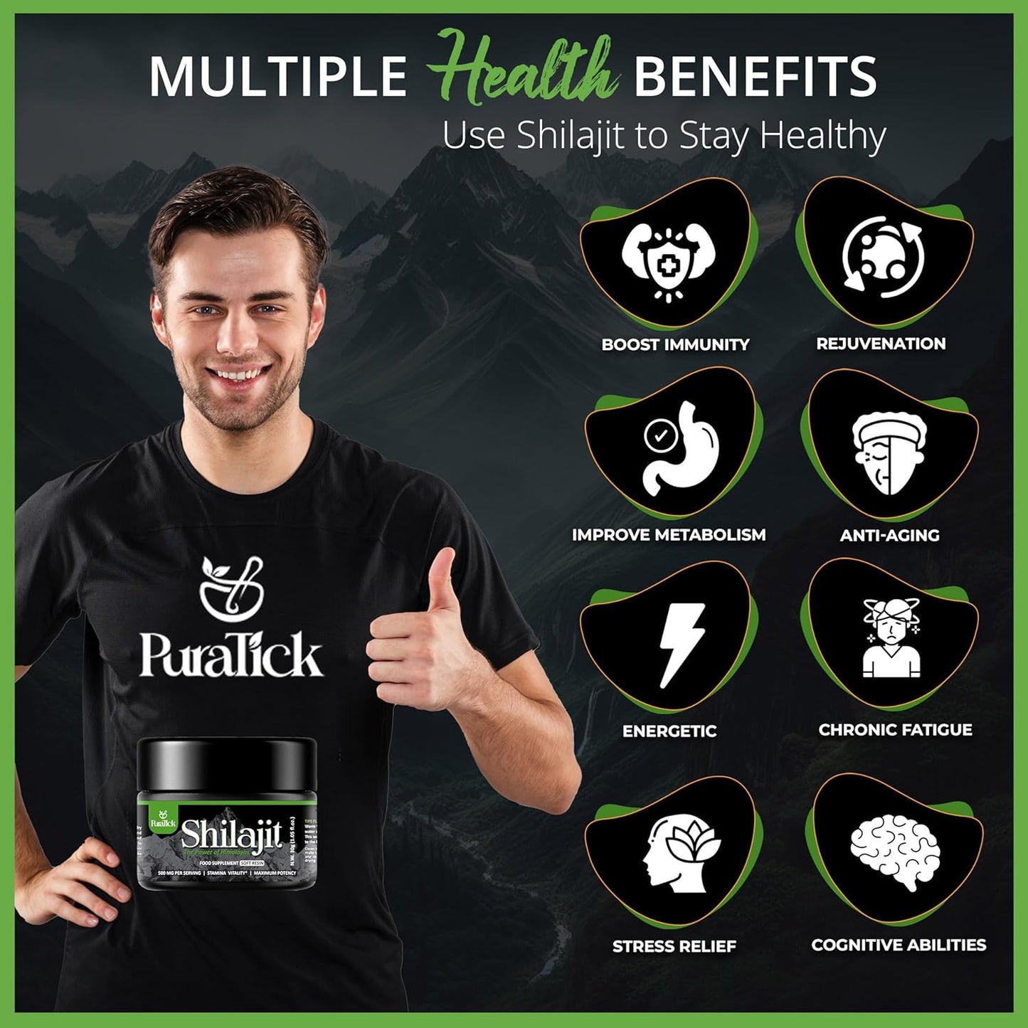 Organic PuraTick Shilajit Resin 30g - Pure Himalayan Supplement with Fulvic Acid & 85+ Minerals - Boost Energy, Immunity, Brain Power - 100% Natural Blend - 30 Grams