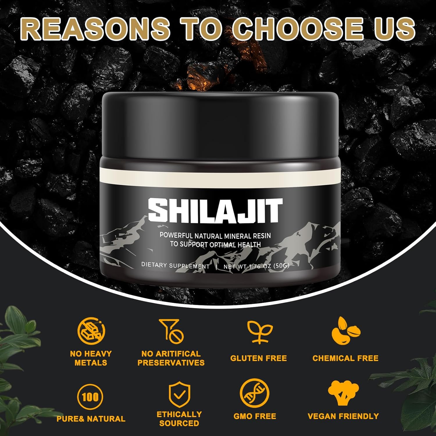 Organic Pure Himalayan Gold Grade Shilajit Resin Supplement - 100% Natural with 85+ Trace Minerals & Fulvic Acid - Boost Energy & Immunity - 50g (1 Pack)