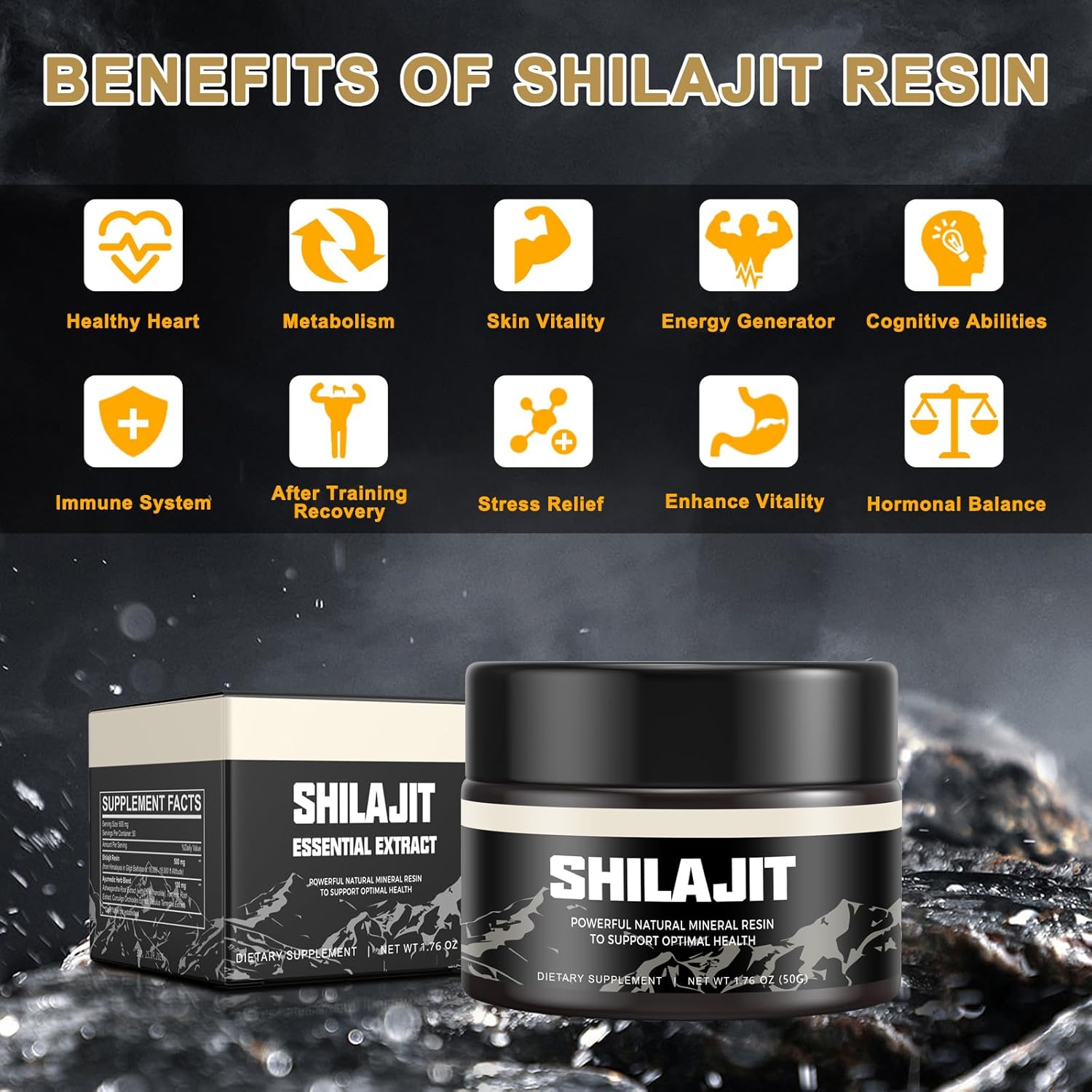 Organic Pure Himalayan Gold Grade Shilajit Resin Supplement - 100% Natural with 85+ Trace Minerals & Fulvic Acid - Boost Energy & Immunity - 50g (1 Pack)