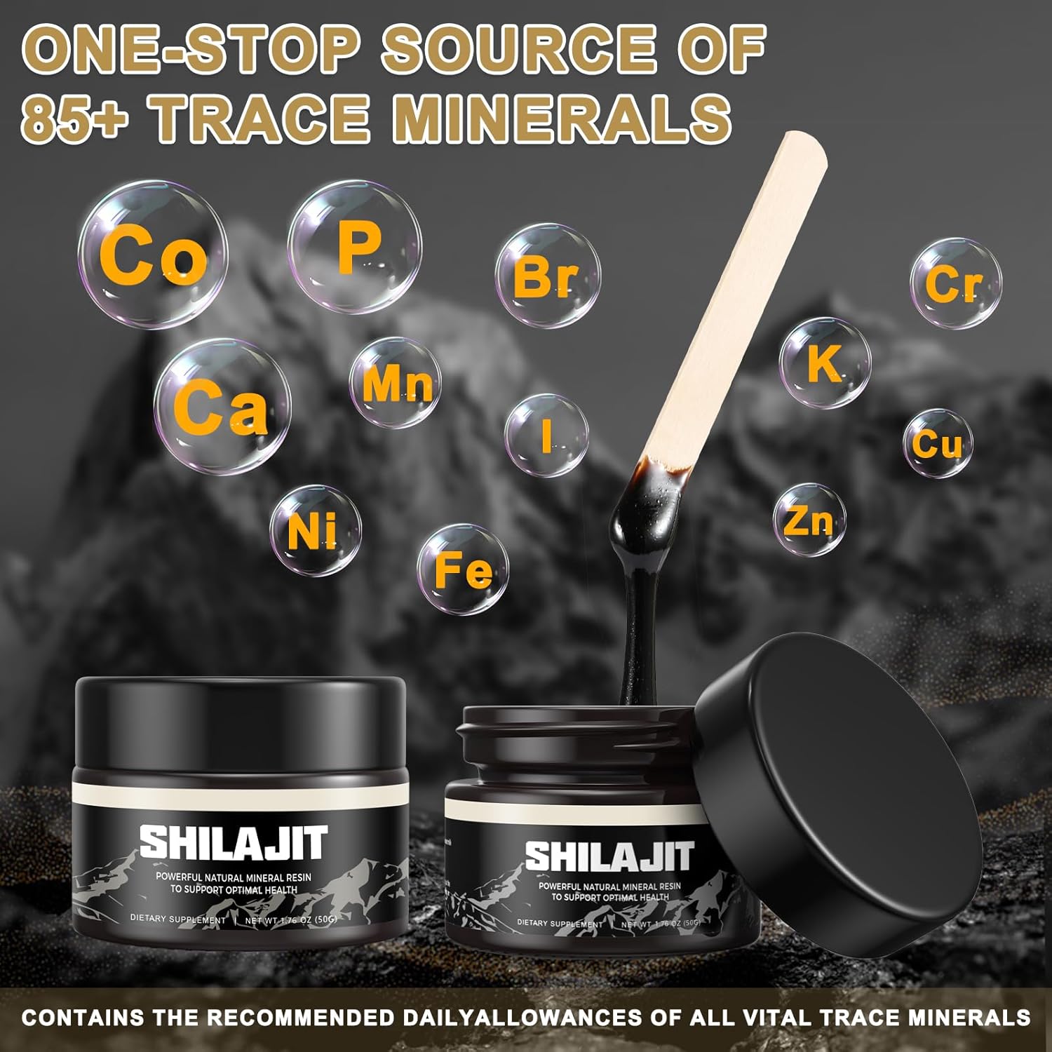 Organic Pure Himalayan Gold Grade Shilajit Resin Supplement - 100% Natural with 85+ Trace Minerals & Fulvic Acid - Boost Energy & Immunity - 50g (1 Pack)