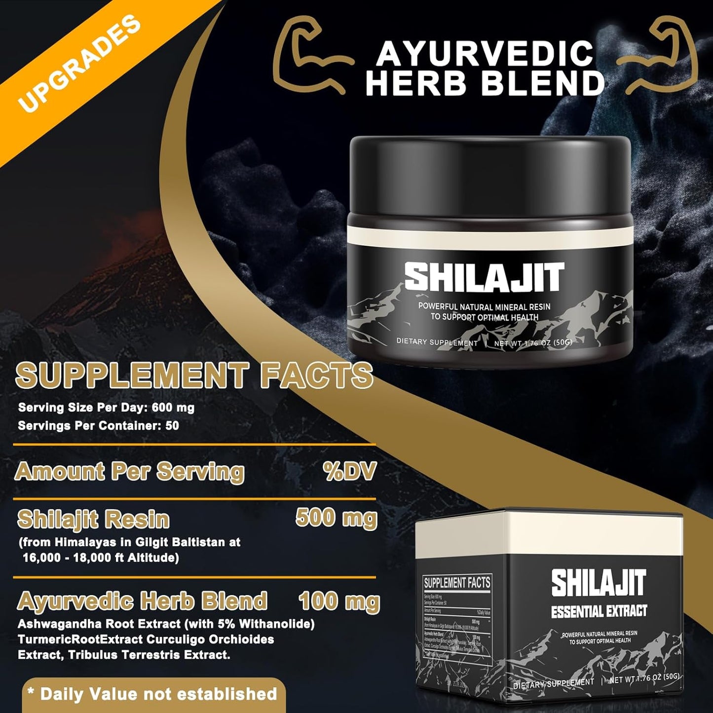 Organic Pure Himalayan Gold Grade Shilajit Resin Supplement - 100% Natural with 85+ Trace Minerals & Fulvic Acid - Boost Energy & Immunity - 50g (1 Pack)