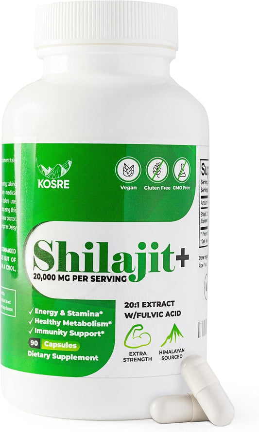 Organic Pure Himalayan Shilajit Capsules 10000mg - 90 Count | Boost Energy & Immune Support | High Potency with Fulvic Acid & Trace Minerals | 3rd Party Tested