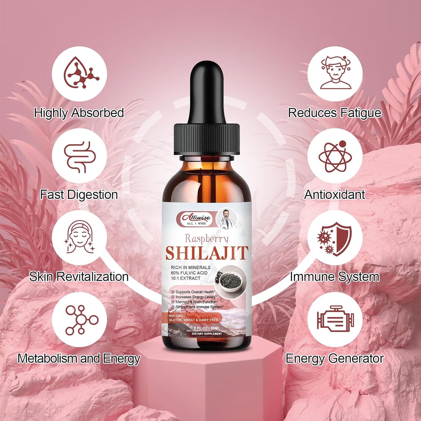 Organic Pure Himalayan Shilajit Liquid Drops for Energy & Immune Support - Golden Supplement with Fulvic Acid & 85+ Trace Minerals for Men & Women