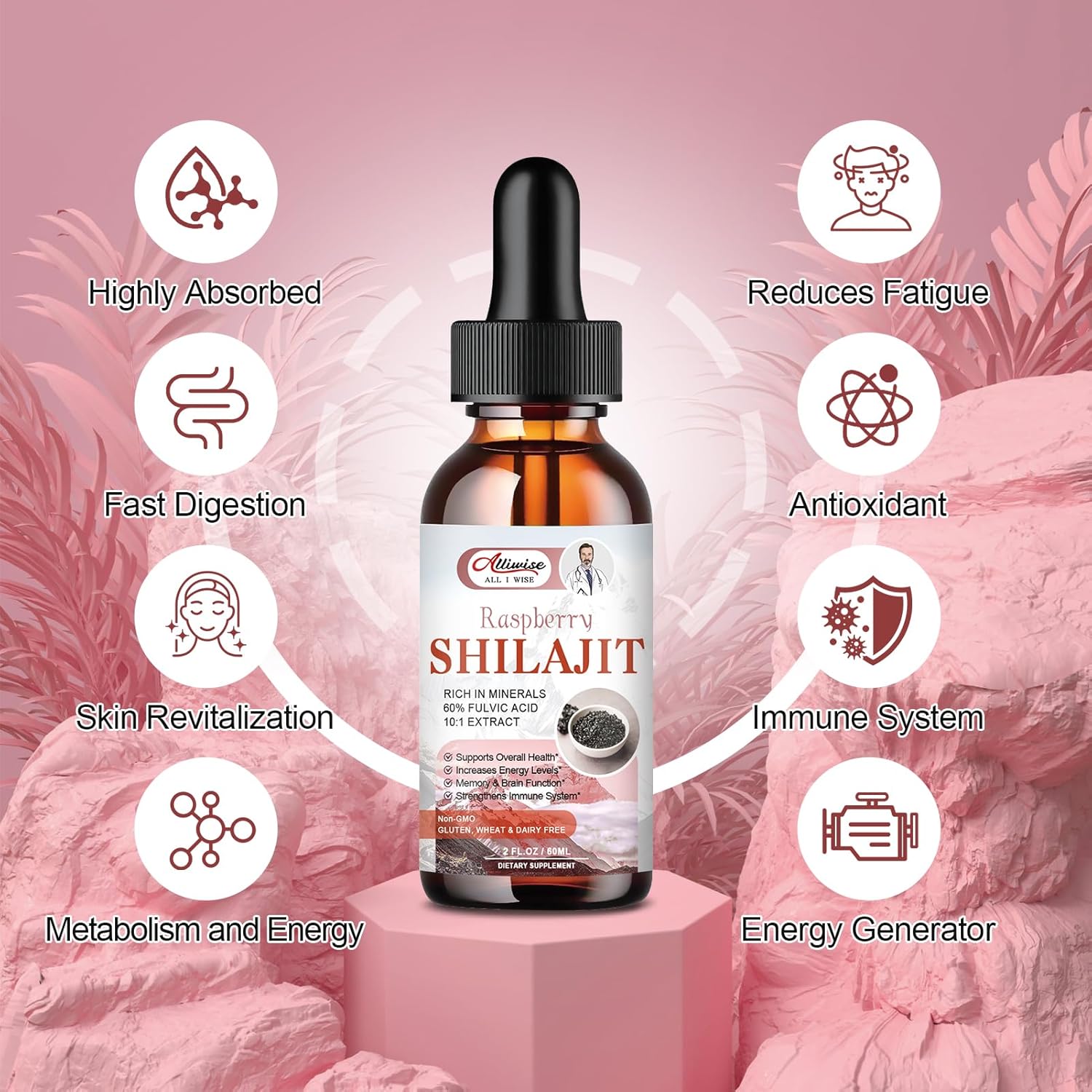 Organic Pure Himalayan Shilajit Liquid Drops for Energy & Immune Support - Golden Supplement with Fulvic Acid & 85+ Trace Minerals for Men & Women
