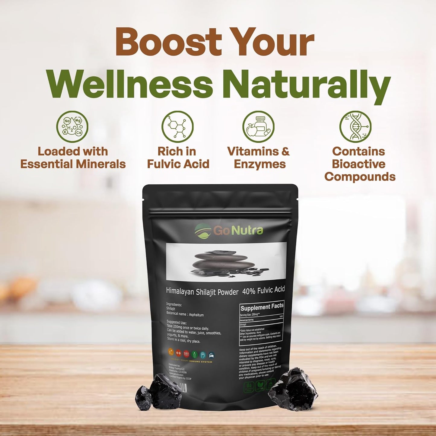 Organic Pure Himalayan Shilajit Powder with 40% Fulvic Acid and Trace Minerals - 4oz Jar