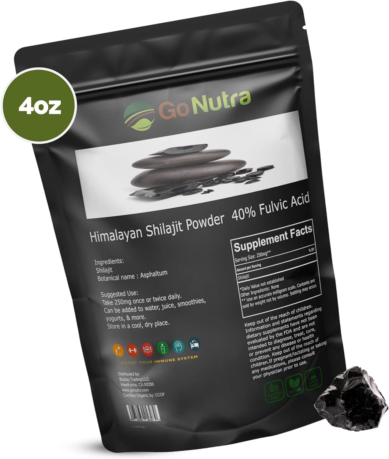 Organic Pure Himalayan Shilajit Powder with 40% Fulvic Acid and Trace Minerals - 4oz Jar