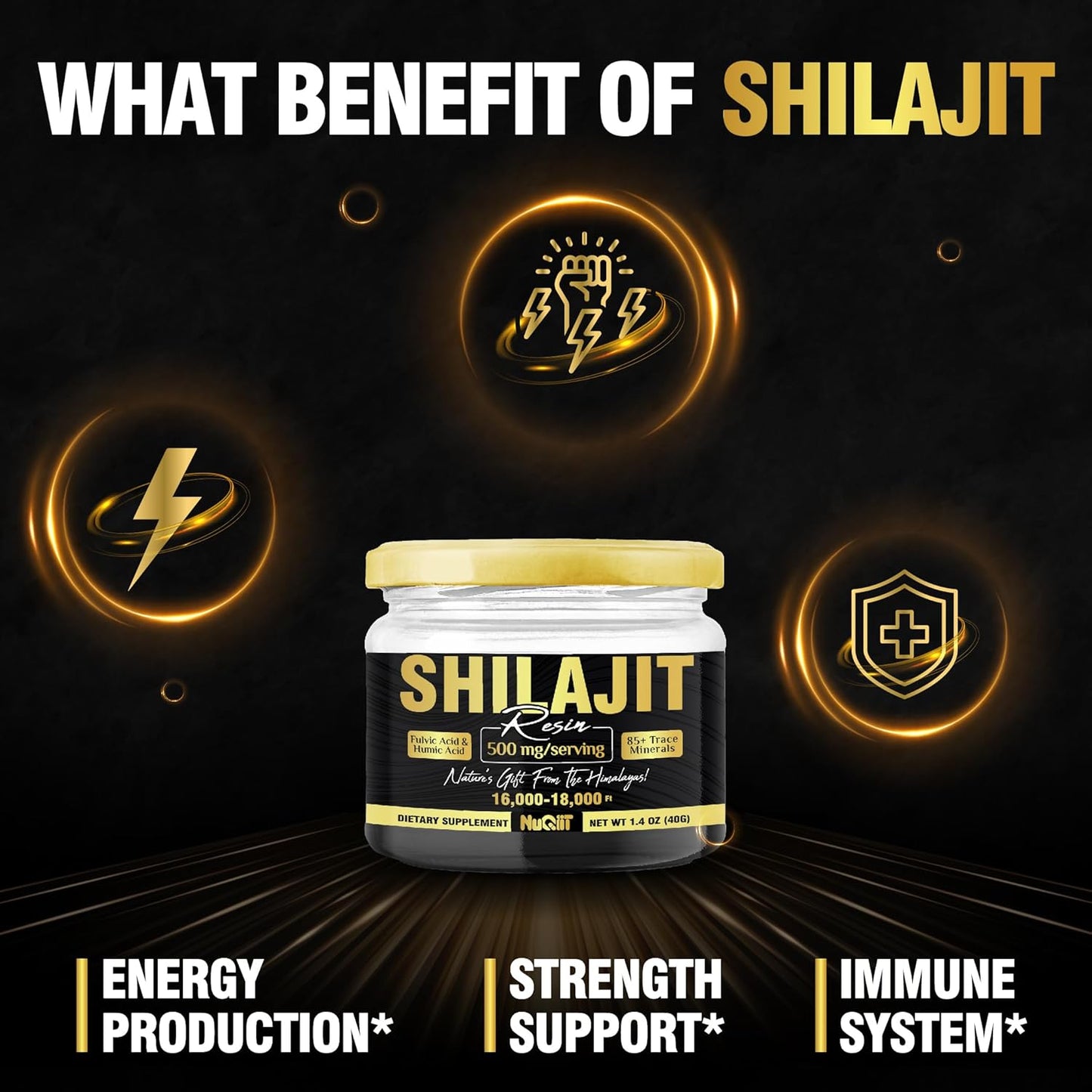 Organic Pure Himalayan Shilajit Resin - 40g for 80 Servings - 500mg with Fulvic Acid & 85+ Minerals - Immune Support & Energy Boost