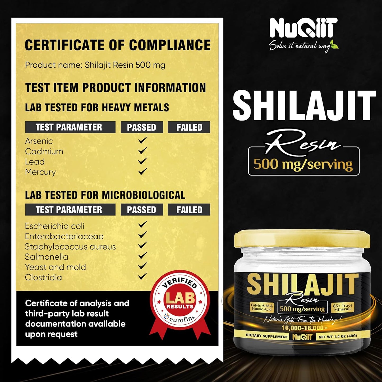 Organic Pure Himalayan Shilajit Resin - 40g for 80 Servings - 500mg with Fulvic Acid & 85+ Minerals - Immune Support & Energy Boost