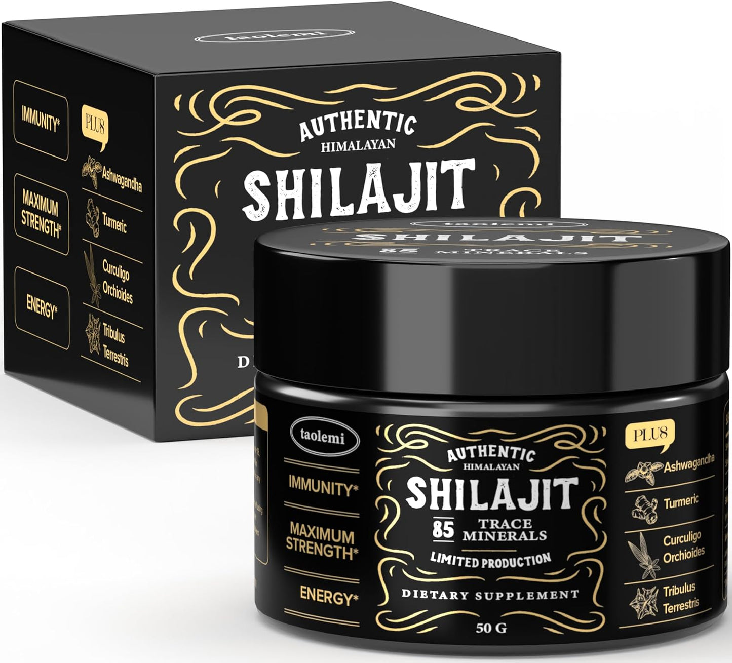 Organic Pure Himalayan Shilajit Resin - 85+ Trace Minerals & Fulvic Acid - Energy & Immune Support - Men & Women - Gold Grade - 800MG - 60+ Servings
