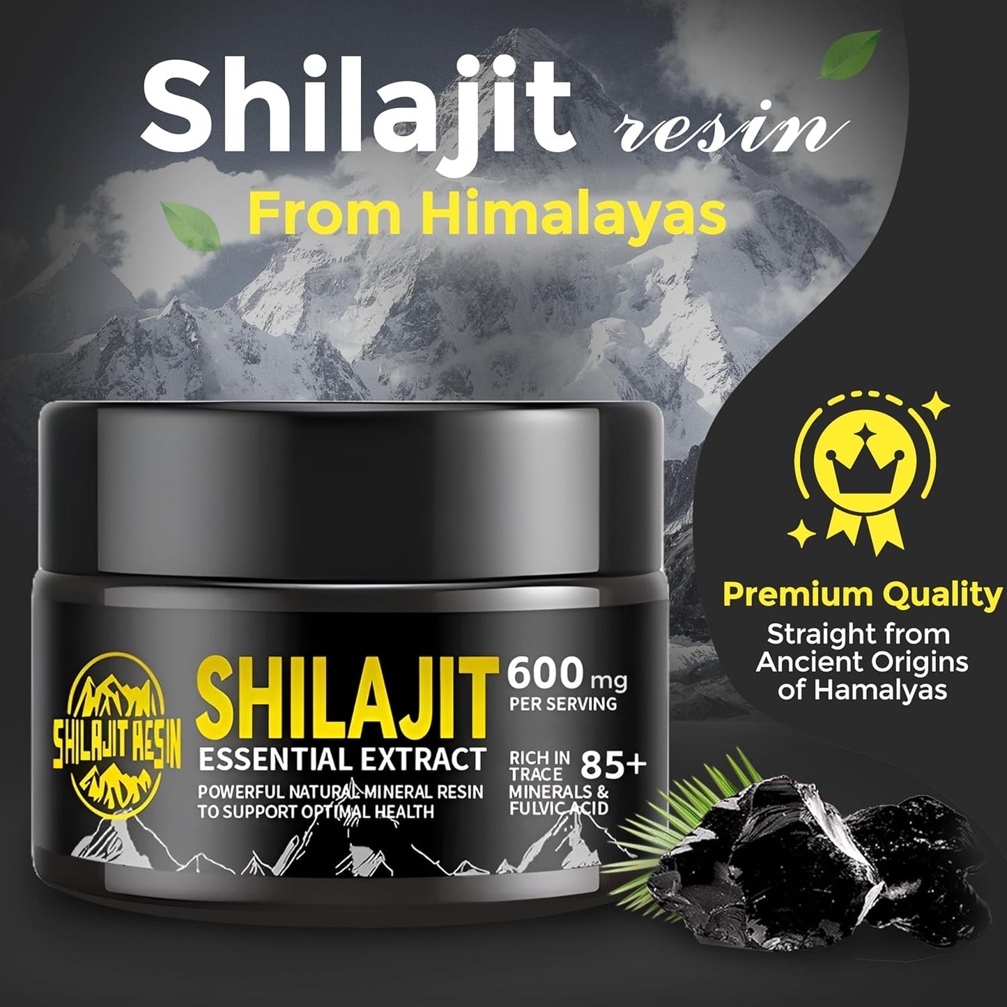 Organic Pure Himalayan Shilajit Resin 50g - High Potency 600mg, 1-Pack || Natural Shilajit for Women & Men || 85+ Trace Minerals, Fulvic Acid, Humic Acid