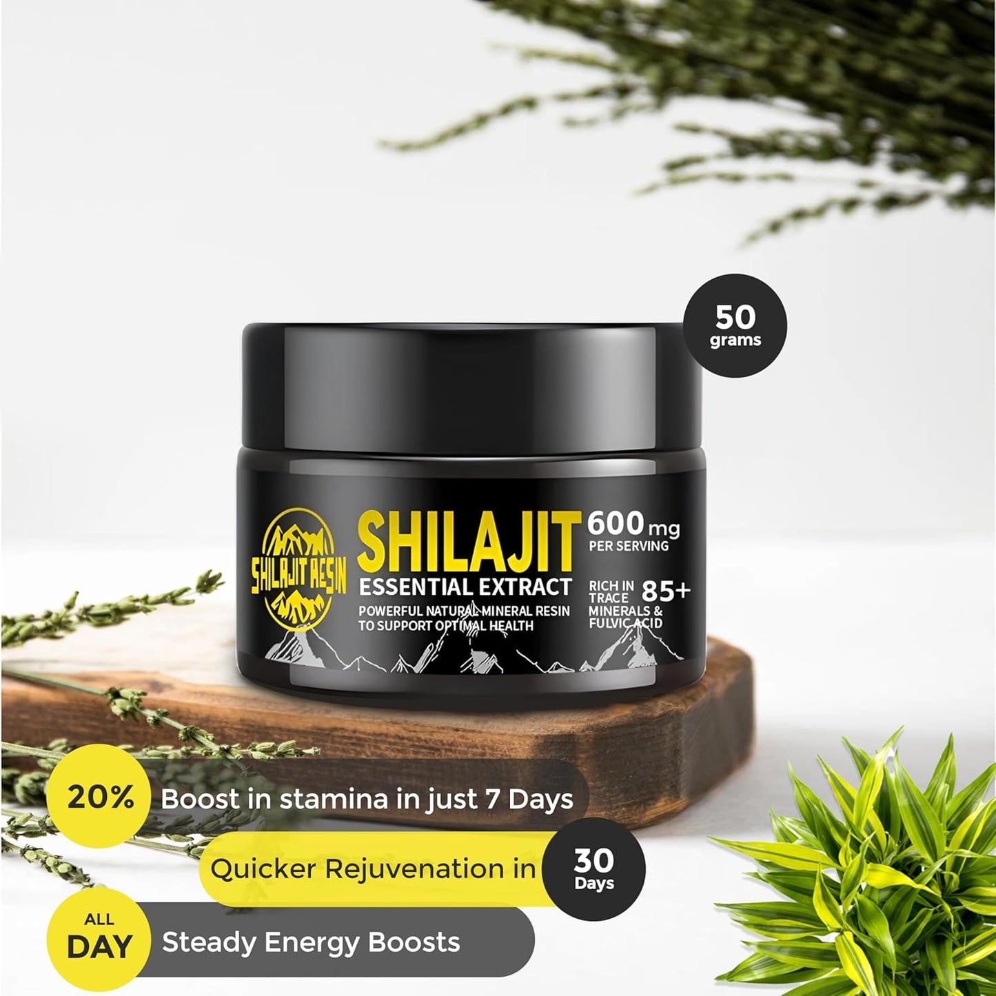 Organic Pure Himalayan Shilajit Resin 50g - High Potency 600mg, 1-Pack || Natural Shilajit for Women & Men || 85+ Trace Minerals, Fulvic Acid, Humic Acid
