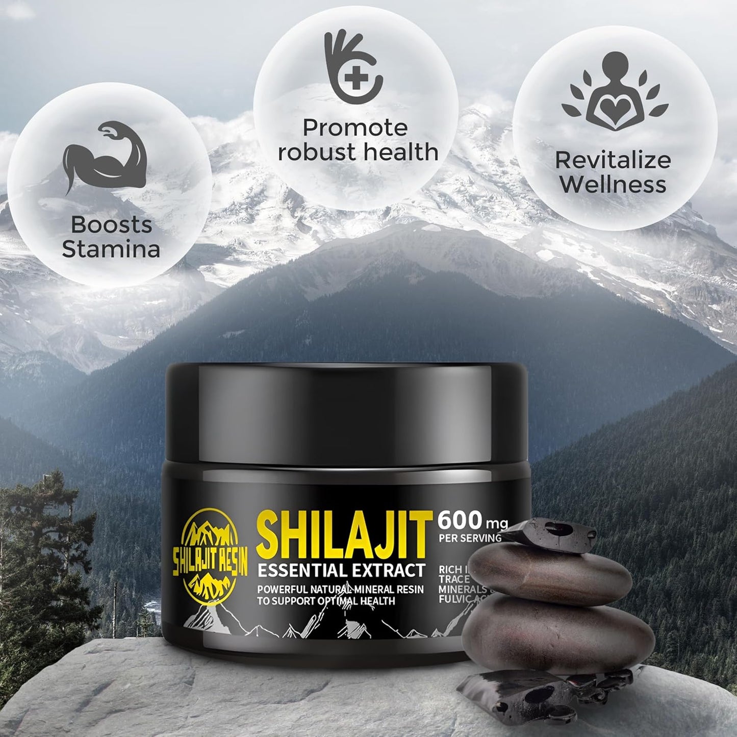 Organic Pure Himalayan Shilajit Resin 50g - High Potency 600mg, 1-Pack || Natural Shilajit for Women & Men || 85+ Trace Minerals, Fulvic Acid, Humic Acid