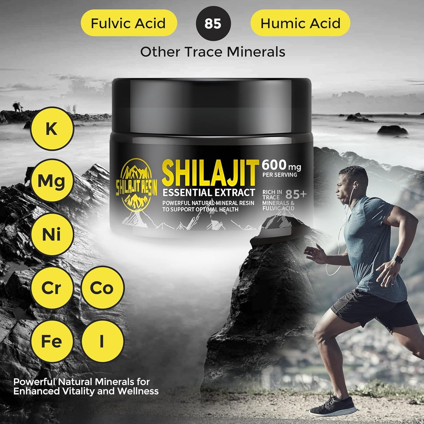 Organic Pure Himalayan Shilajit Resin 50g - High Potency 600mg, 1-Pack || Natural Shilajit for Women & Men || 85+ Trace Minerals, Fulvic Acid, Humic Acid