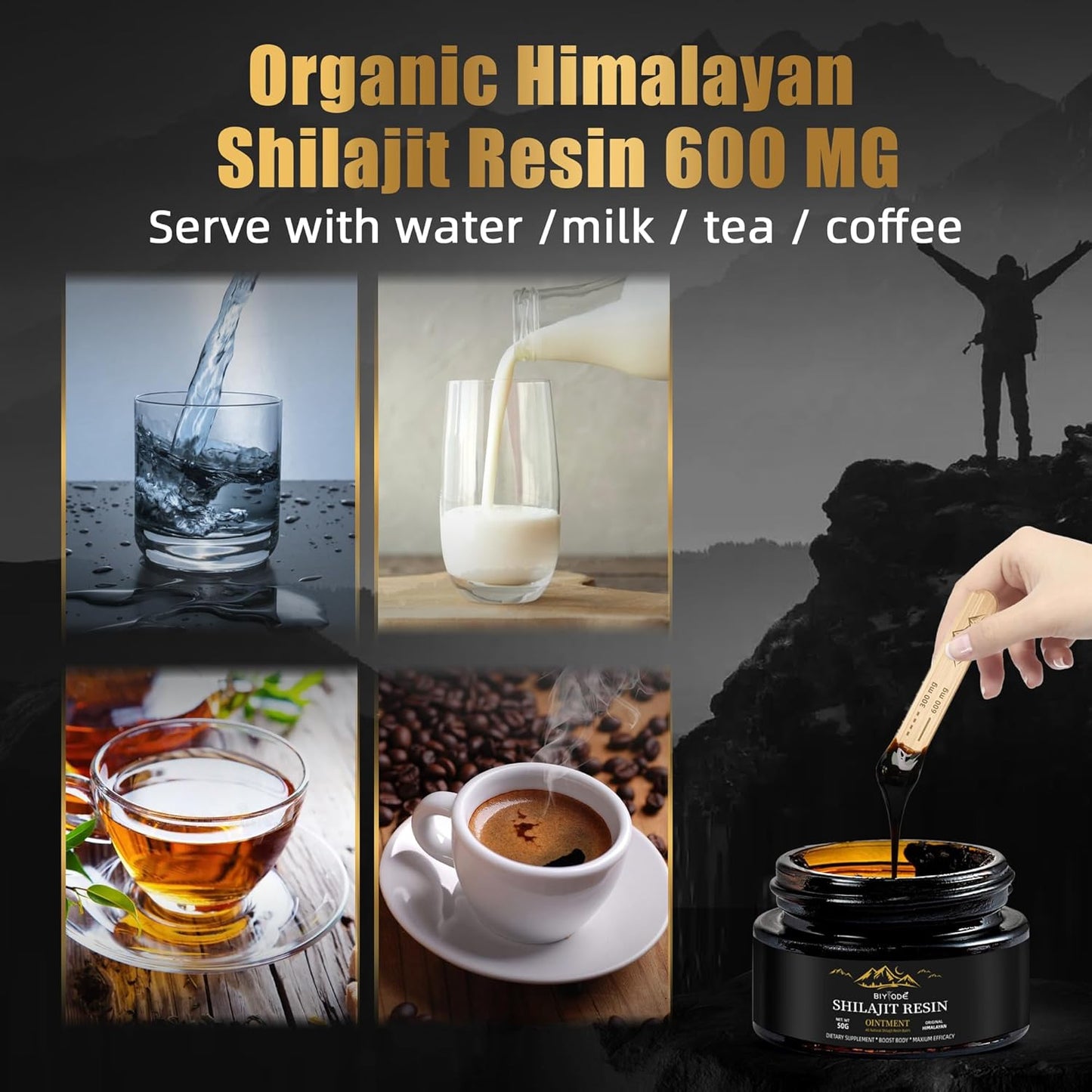 Organic Pure Himalayan Shilajit Resin 600mg | 50 Servings, Fulvic Acid, 85+ Trace Minerals | Vegan Energy Supplement
