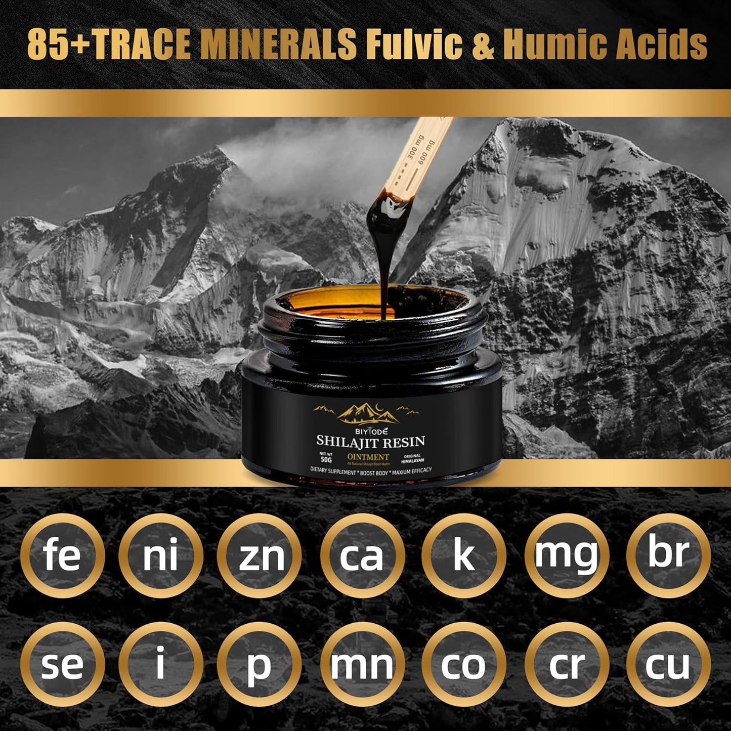 Organic Pure Himalayan Shilajit Resin 600mg | 50 Servings, Fulvic Acid, 85+ Trace Minerals | Vegan Energy Supplement
