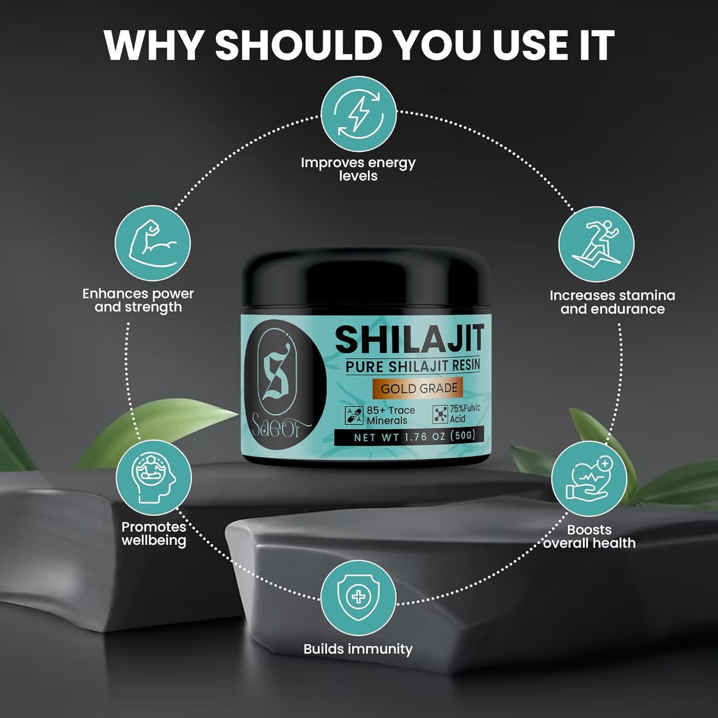 Organic Pure Himalayan Shilajit Resin Gold 50g - 75% Fulvic Acid, 85+ Minerals | Energy Booster & Immune Support for Men & Women