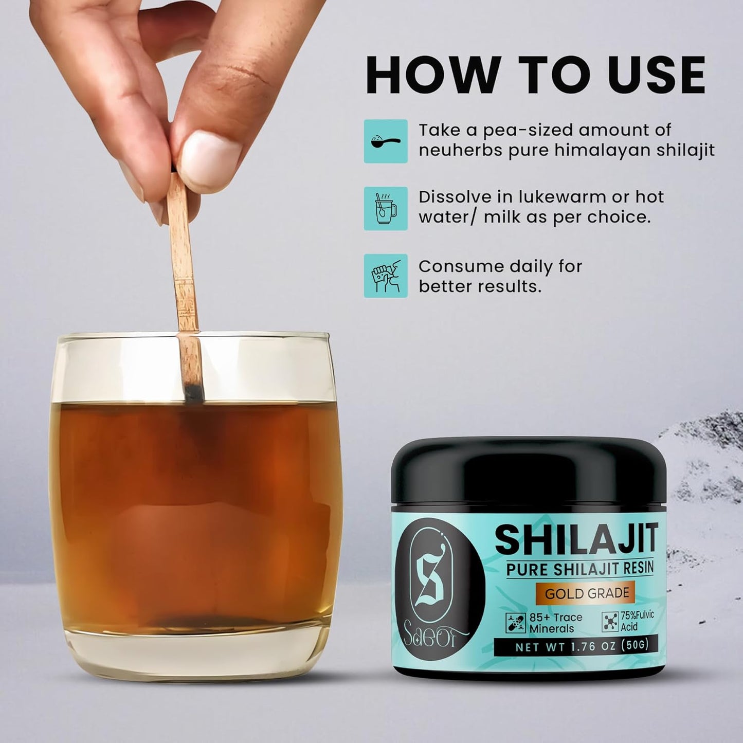 Organic Pure Himalayan Shilajit Resin Gold 50g - 75% Fulvic Acid, 85+ Minerals | Energy Booster & Immune Support for Men & Women