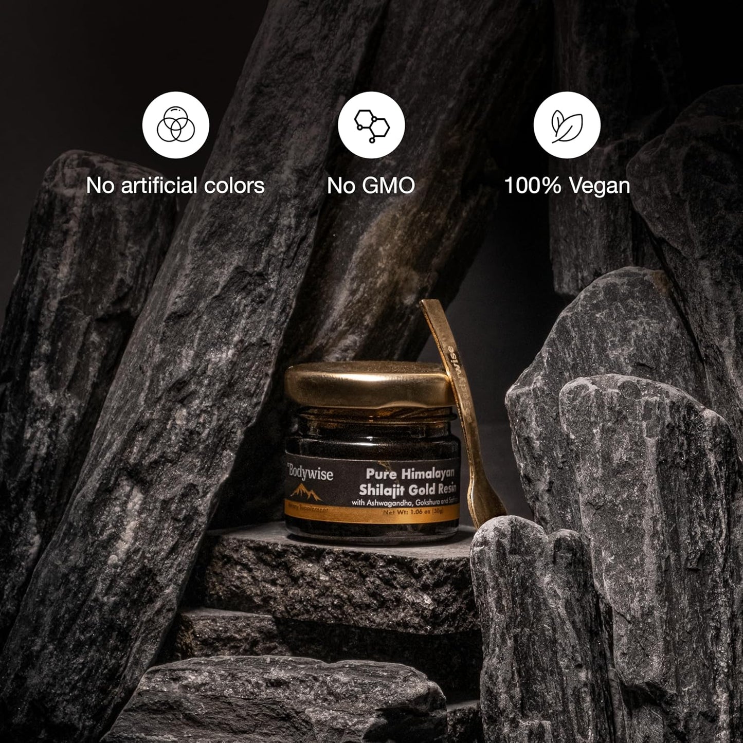 Organic Pure Himalayan Shilajit Resin Gold with Ashwagandha, Gokshura, and Saffron - Lab Tested Fulvic Acid and Trace Minerals - 30 gm - Sugar-Free for Men and Women