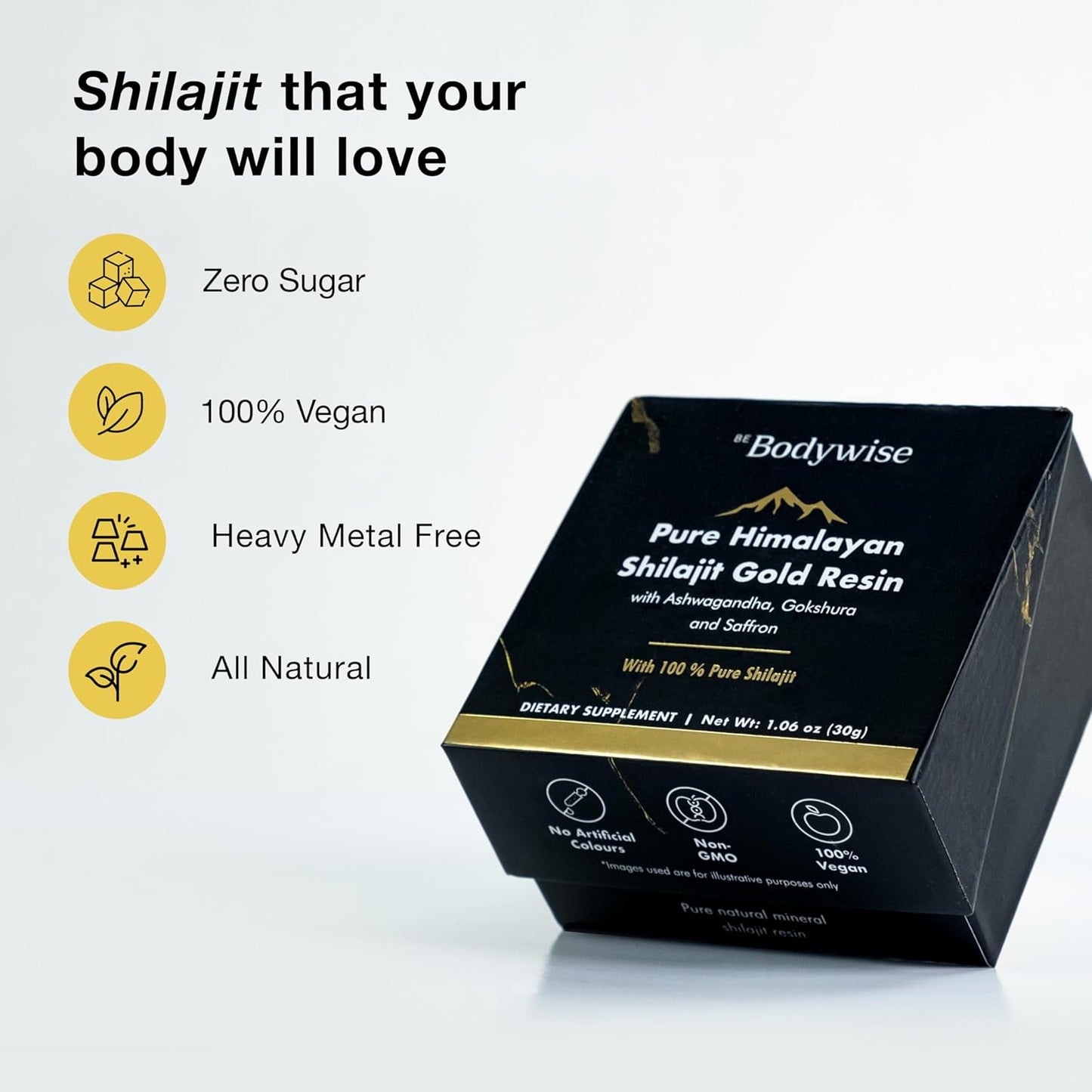 Organic Pure Himalayan Shilajit Resin Gold with Ashwagandha, Gokshura, and Saffron - Lab Tested Fulvic Acid and Trace Minerals - 30 gm - Sugar-Free for Men and Women