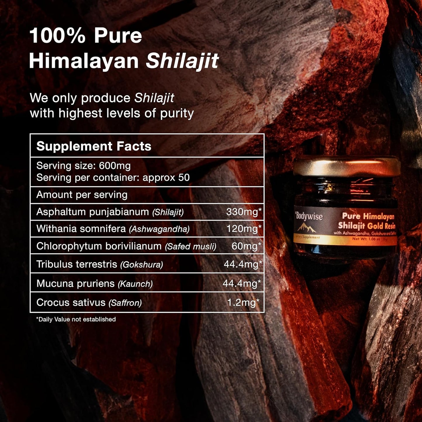 Organic Pure Himalayan Shilajit Resin Gold with Ashwagandha, Gokshura, and Saffron - Lab Tested Fulvic Acid and Trace Minerals - 30 gm - Sugar-Free for Men and Women