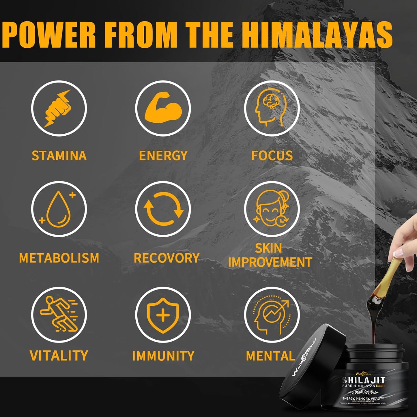 Organic Pure Himalayan Shilajit Resin Supplement 600MG for Energy and Immunity - Rich in 85+ Trace Minerals and 75%+ Fulvic Acid - 50 Servings for Men and Women