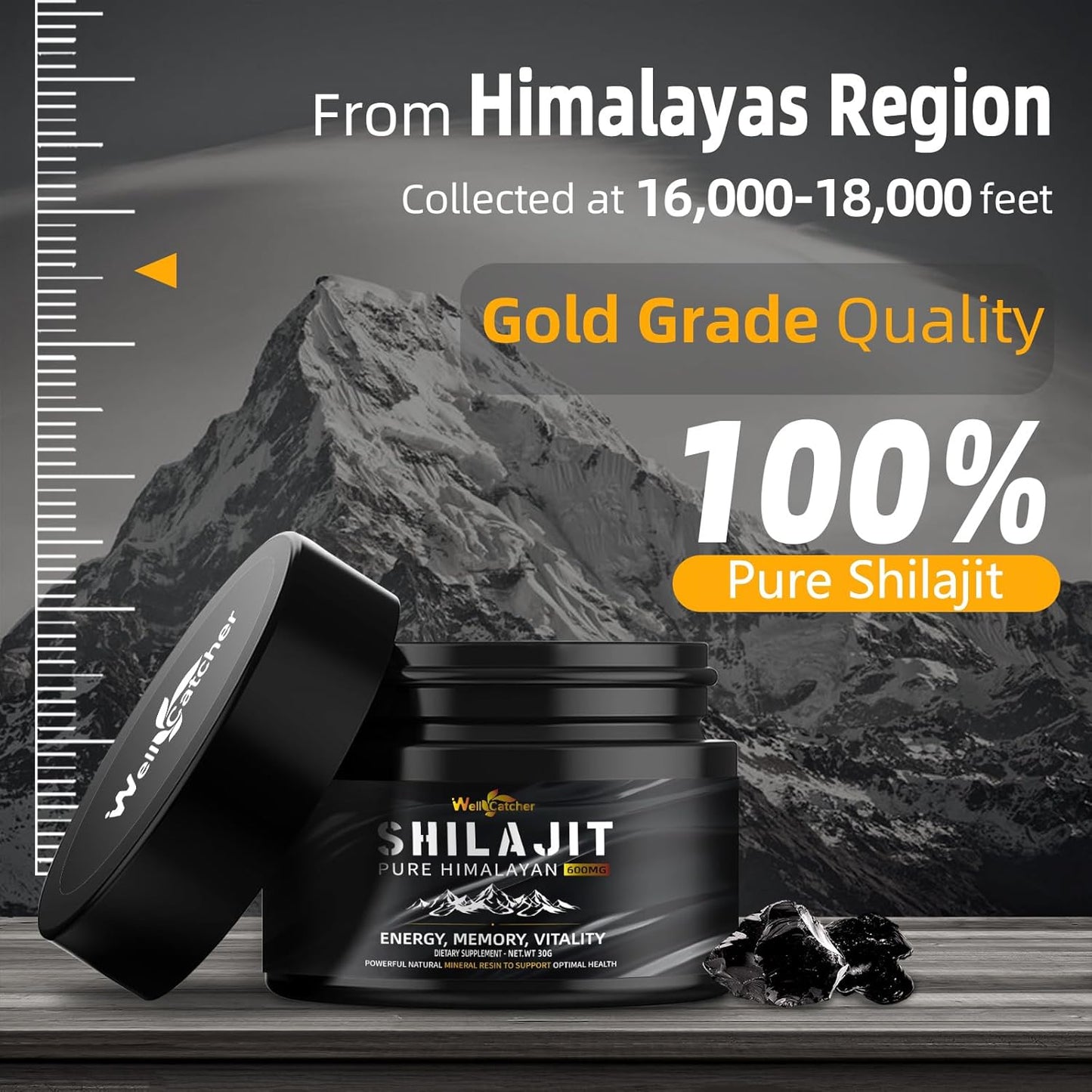 Organic Pure Himalayan Shilajit Resin Supplement 600MG for Energy and Immunity - Rich in 85+ Trace Minerals and 75%+ Fulvic Acid - 50 Servings for Men and Women