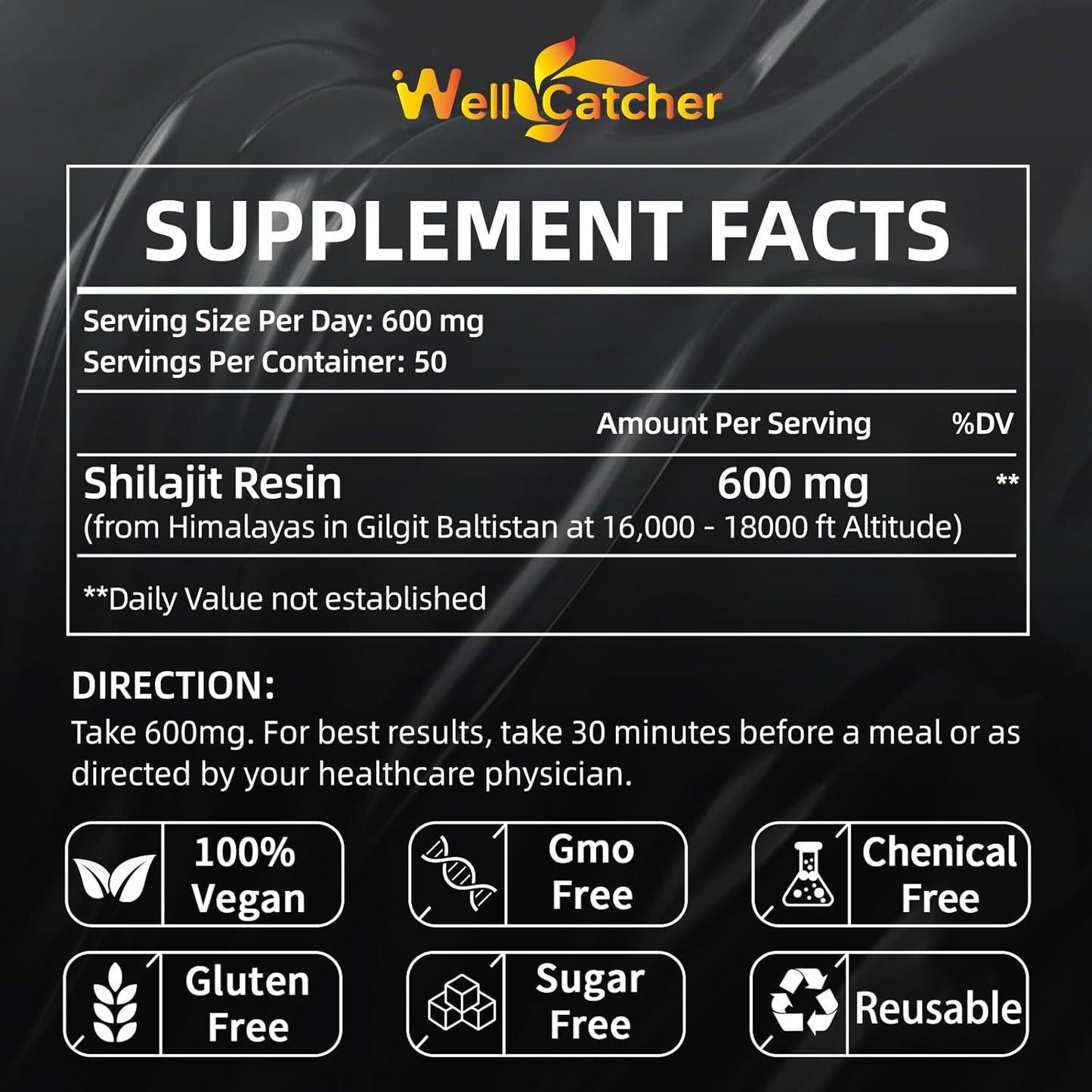 Organic Pure Himalayan Shilajit Resin Supplement 600MG for Energy and Immunity - Rich in 85+ Trace Minerals and 75%+ Fulvic Acid - 50 Servings for Men and Women