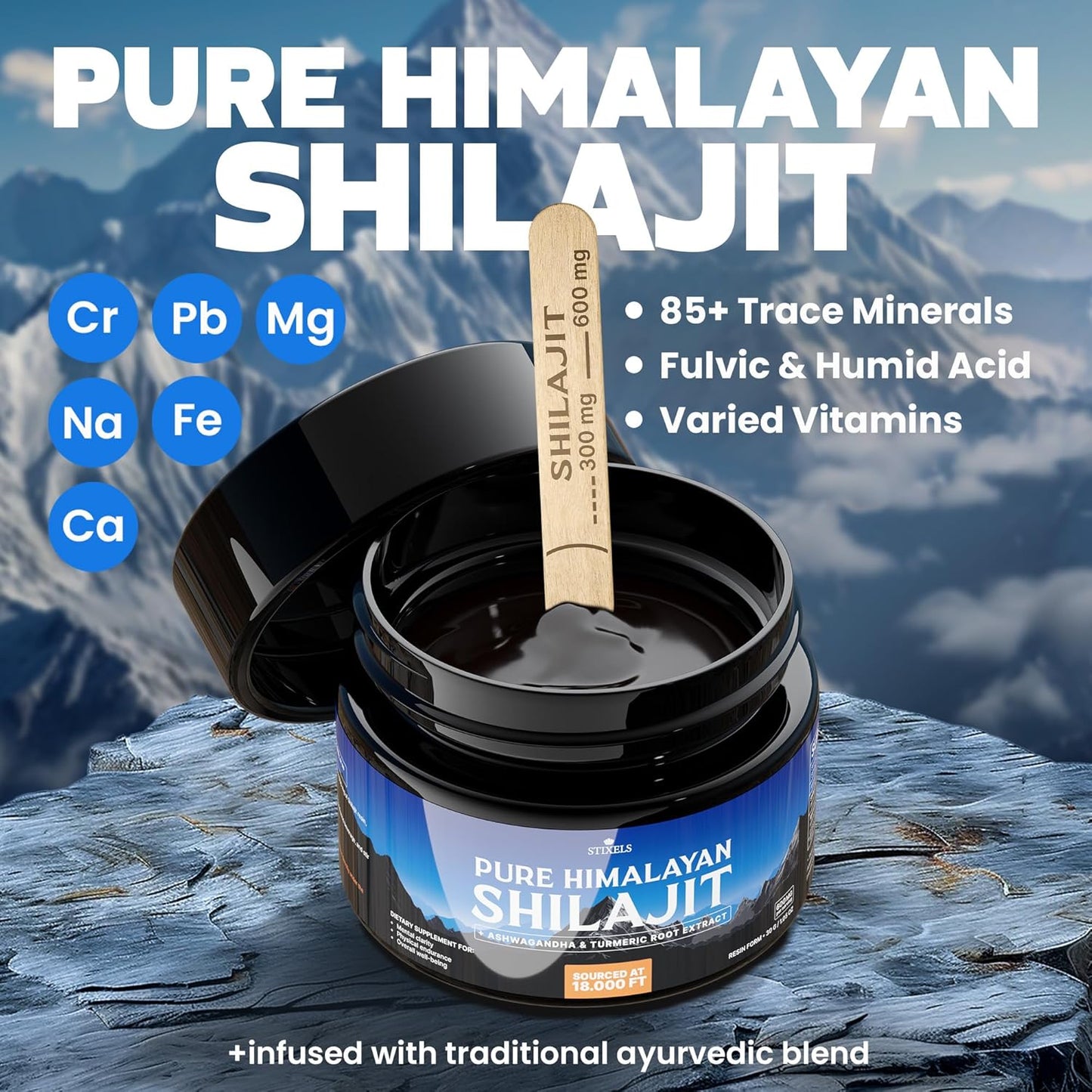 Organic Pure Himalayan Shilajit Resin Supplement with Trace Minerals and Vitamins for Energy and Immune Support - 30g