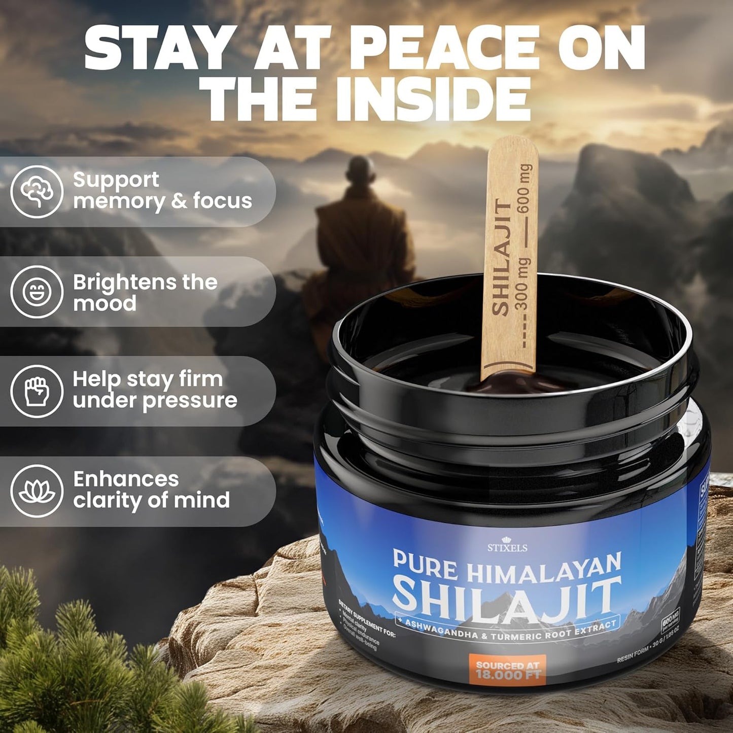 Organic Pure Himalayan Shilajit Resin Supplement with Trace Minerals and Vitamins for Energy and Immune Support - 30g