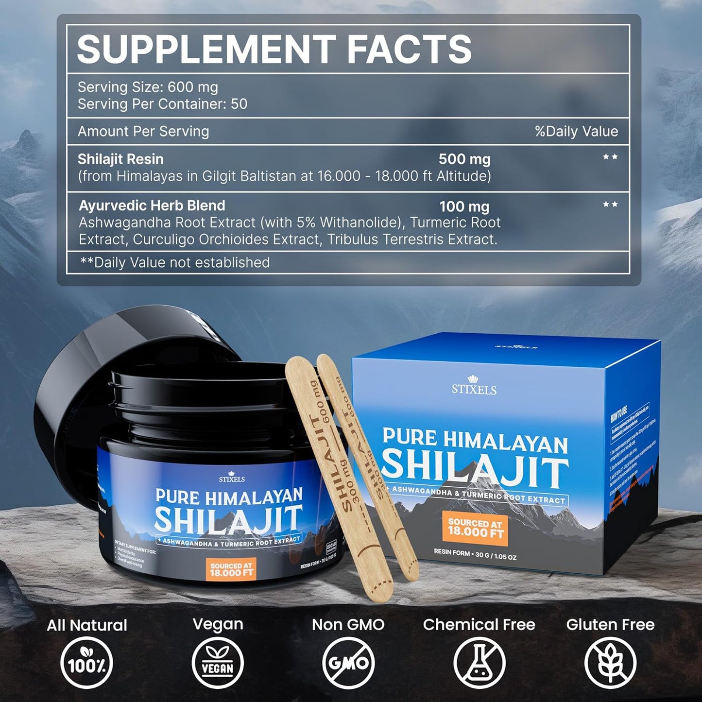 Organic Pure Himalayan Shilajit Resin Supplement with Trace Minerals and Vitamins for Energy and Immune Support - 30g
