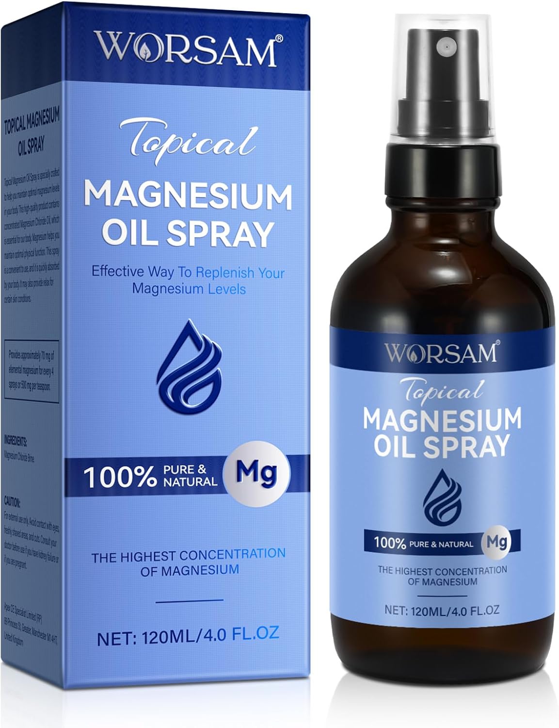 Organic Pure Magnesium Oil Spray for Feet - Easy Absorption, 100% Natural, 4.0 fl oz