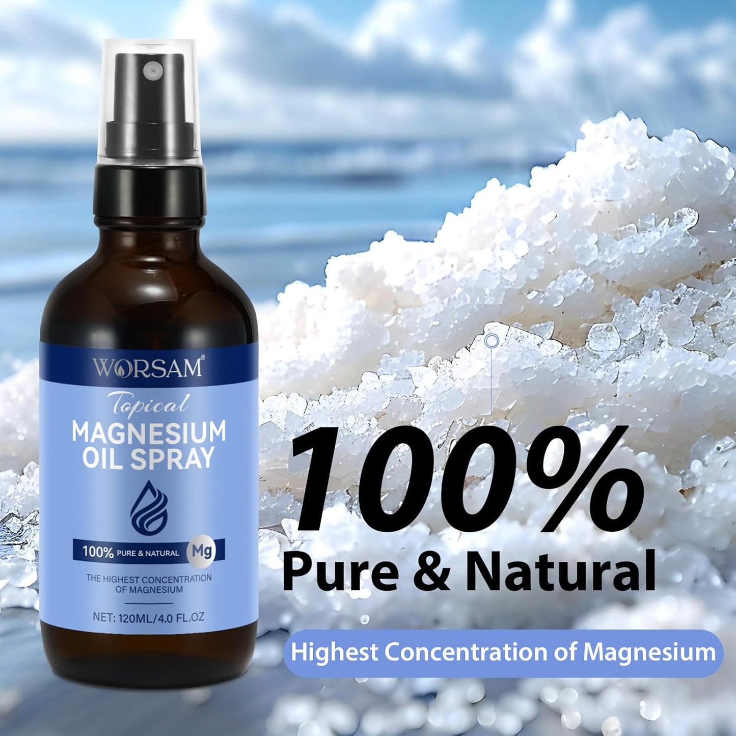Organic Pure Magnesium Oil Spray for Feet - Easy Absorption, 100% Natural, 4.0 fl oz