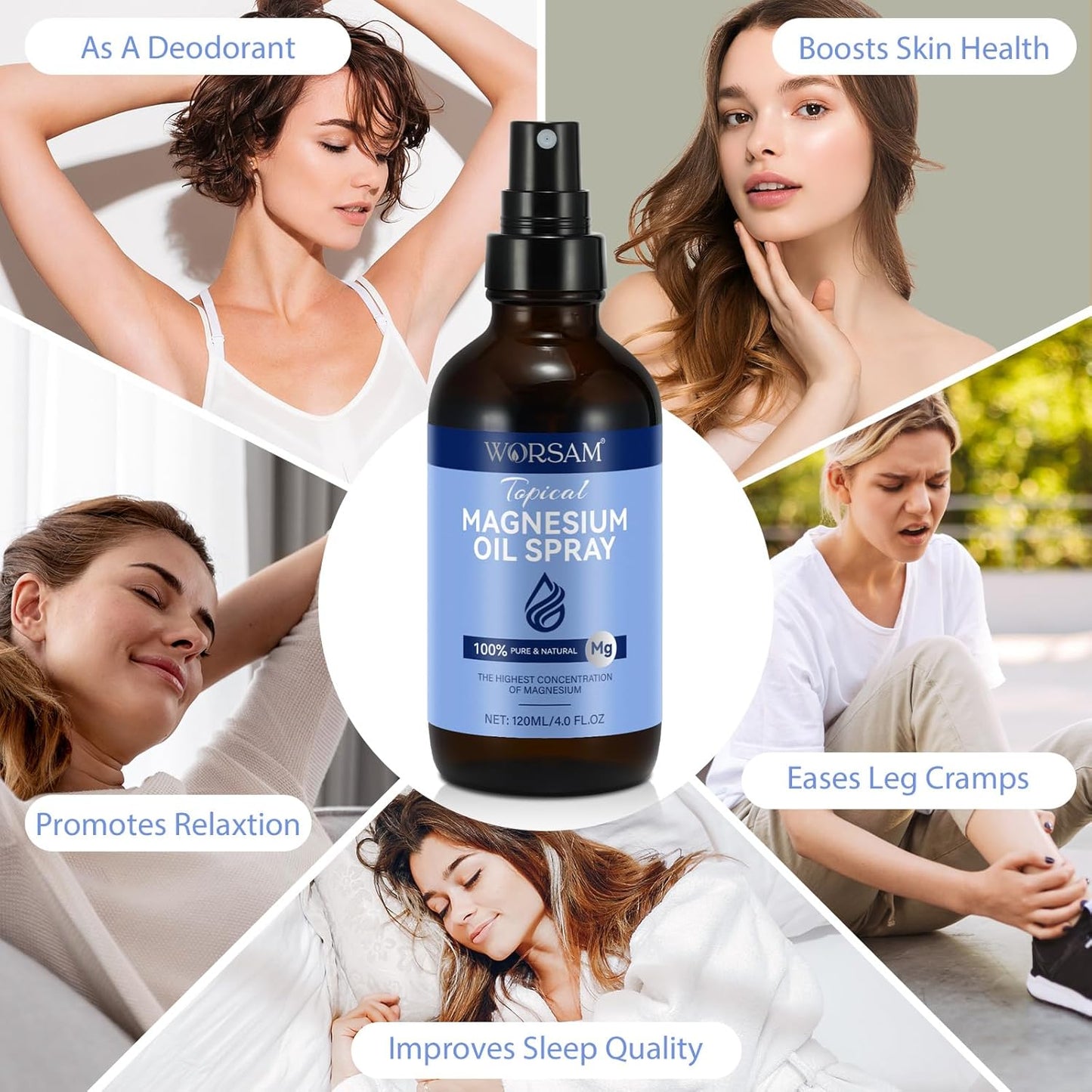 Organic Pure Magnesium Oil Spray for Feet - Easy Absorption, 100% Natural, 4.0 fl oz