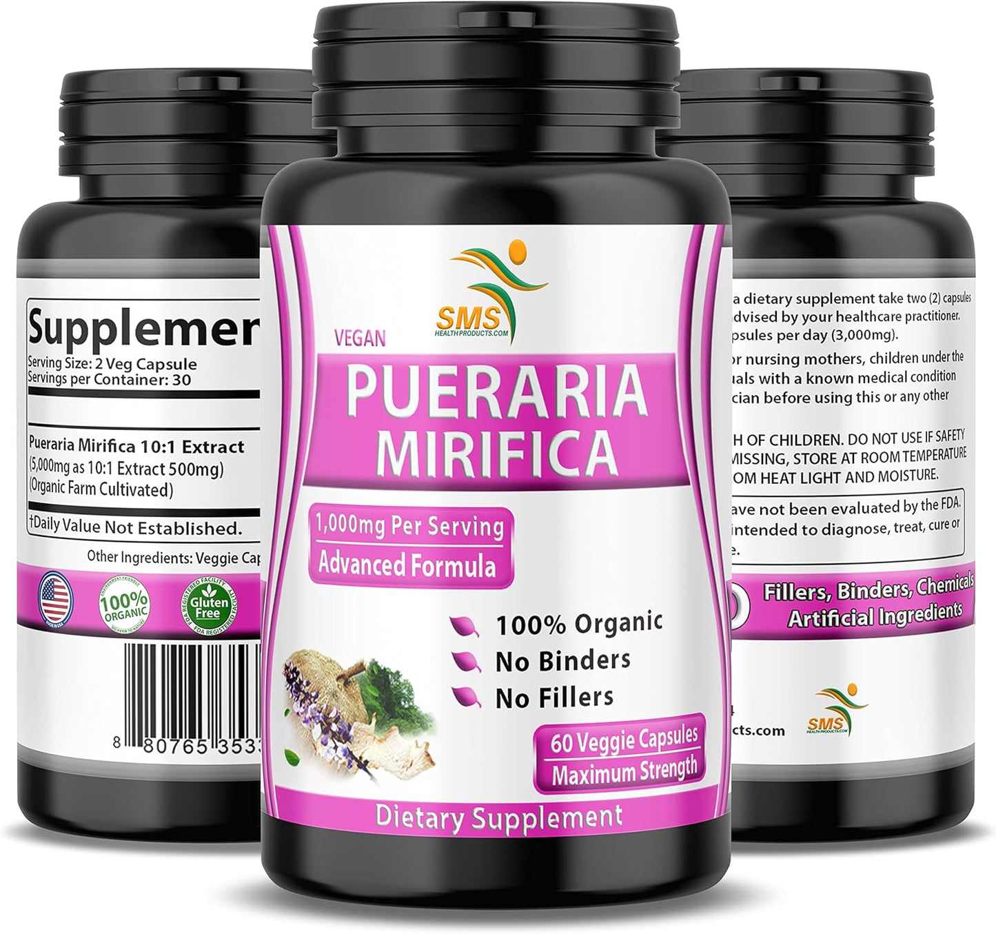 Organic Pure Pueraria Mirifica Supplement 500mg Root Extract Powder Capsules for Women’s Health - Imported from Thailand