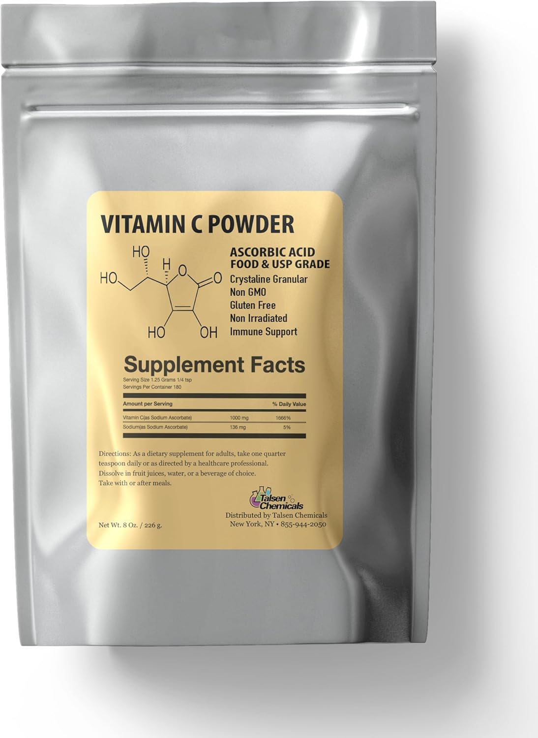 Organic Pure Vitamin C Powder (8 Oz / 226 g) - Powerful Antioxidant for DIY Skin Care