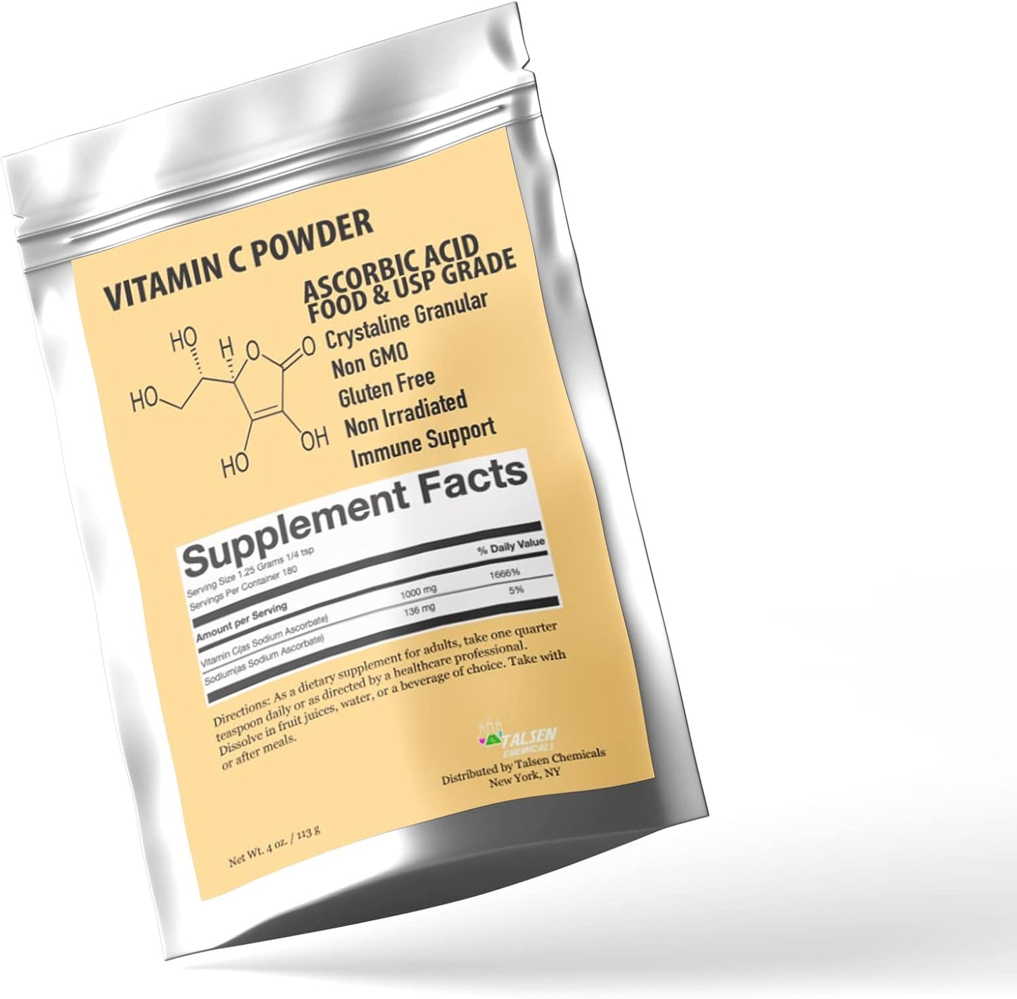 Organic Pure Vitamin C Powder (8 Oz / 226 g) - Powerful Antioxidant for DIY Skin Care