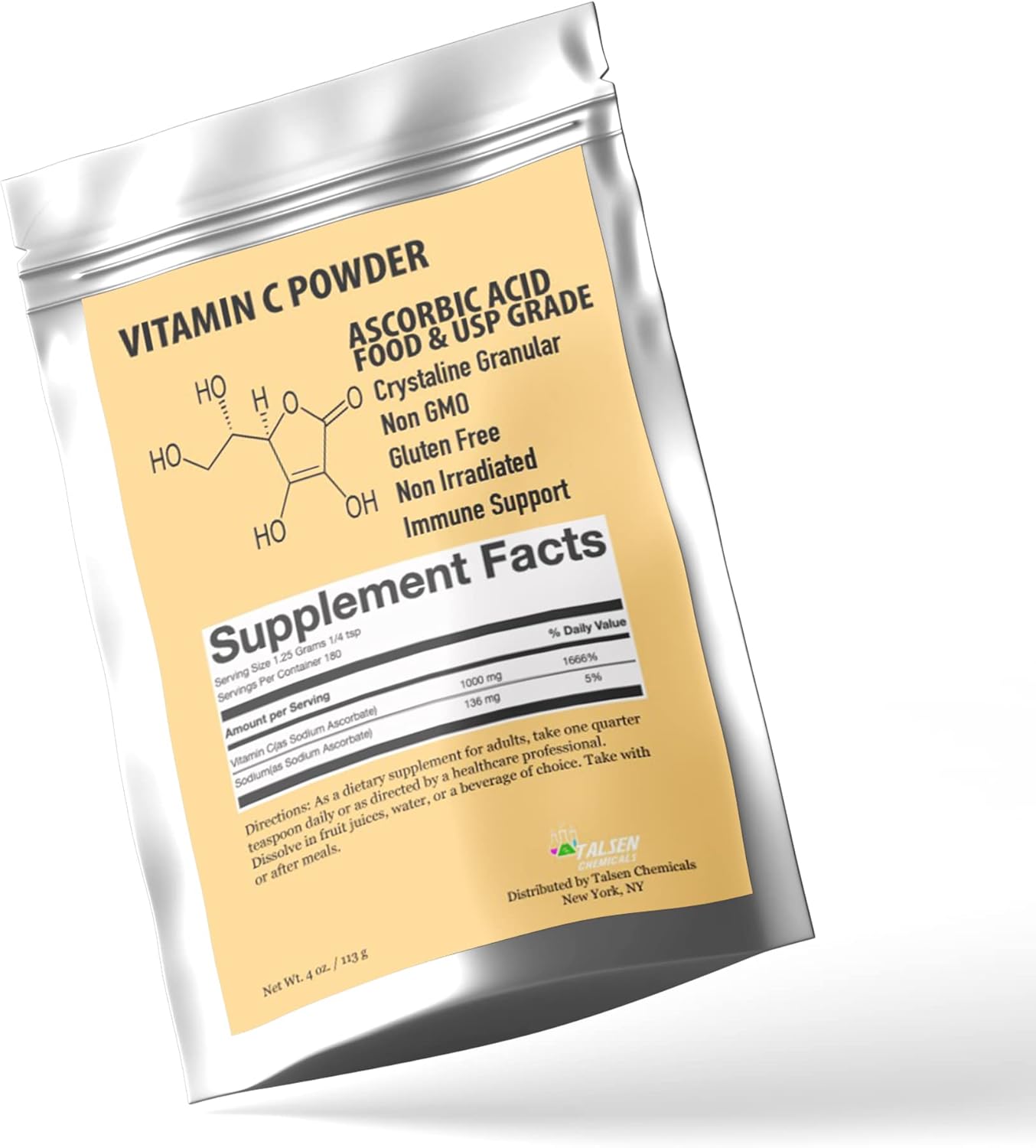 Organic Pure Vitamin C Powder (8 Oz / 226 g) - Powerful Antioxidant for DIY Skin Care