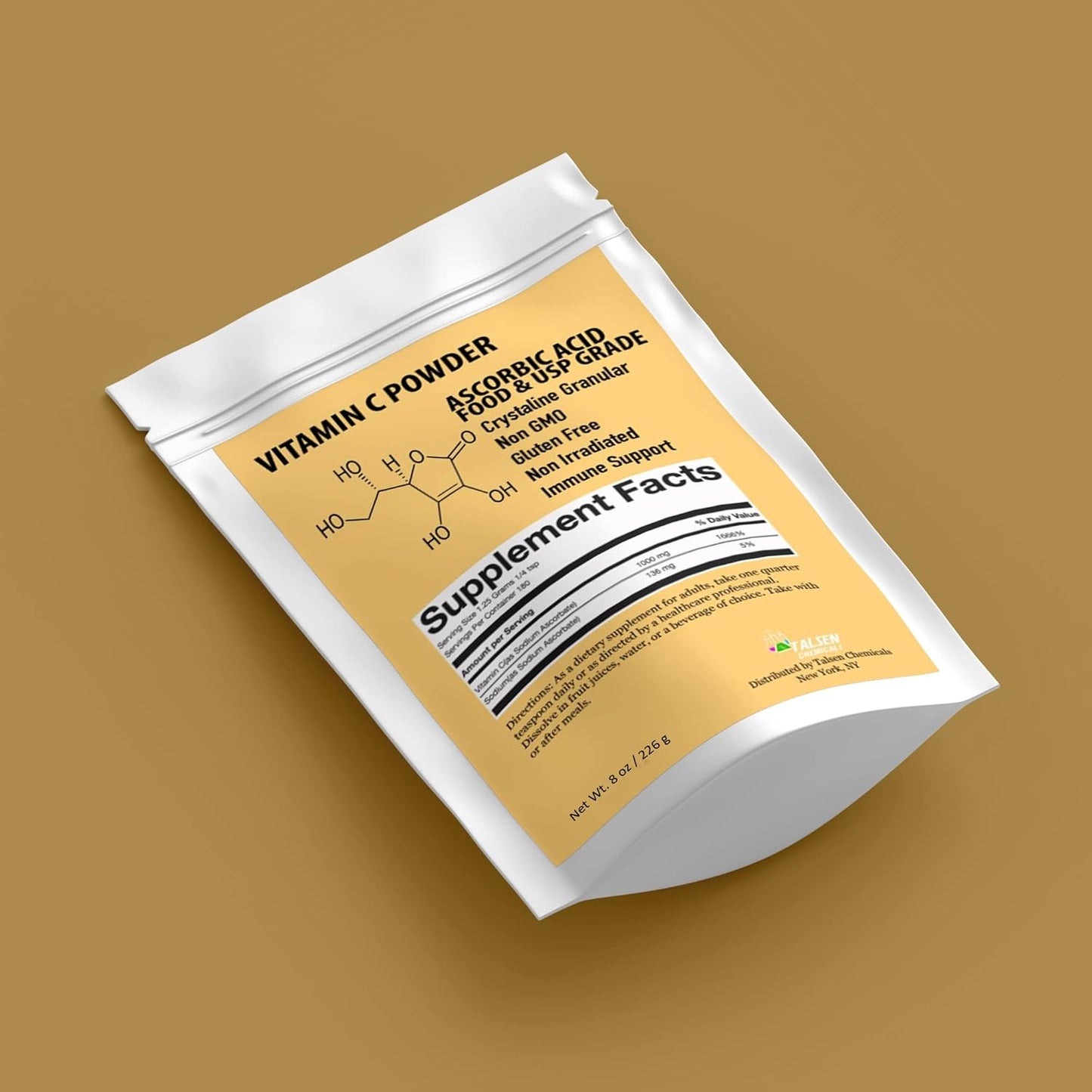 Organic Pure Vitamin C Powder (8 Oz / 226 g) - Powerful Antioxidant for DIY Skin Care