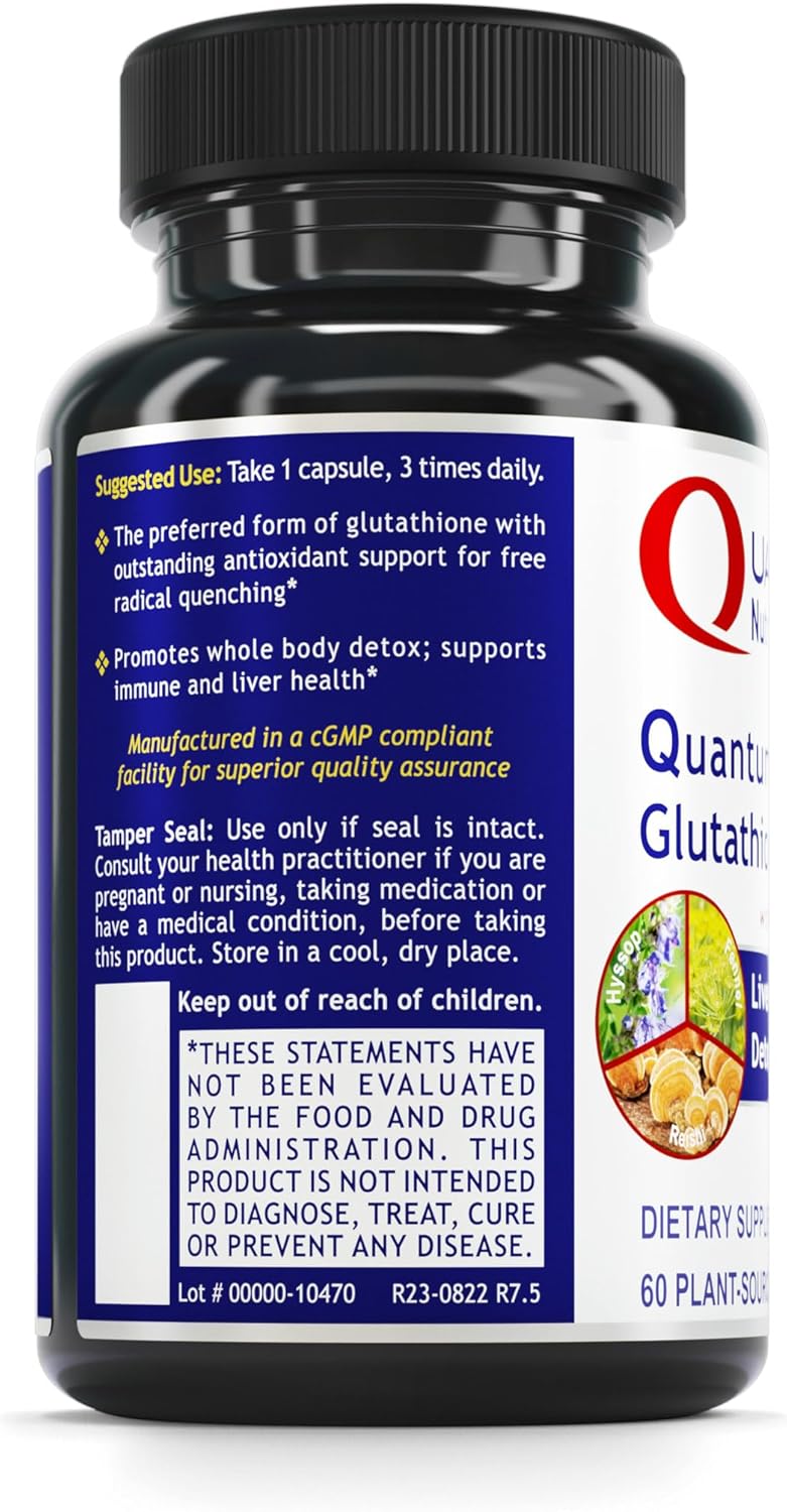 Organic Quantum Nutrition Glutathione Capsules for Adults - Antioxidant & Immune Support - 60 Plant-Source Capsules for Eye & Liver Health