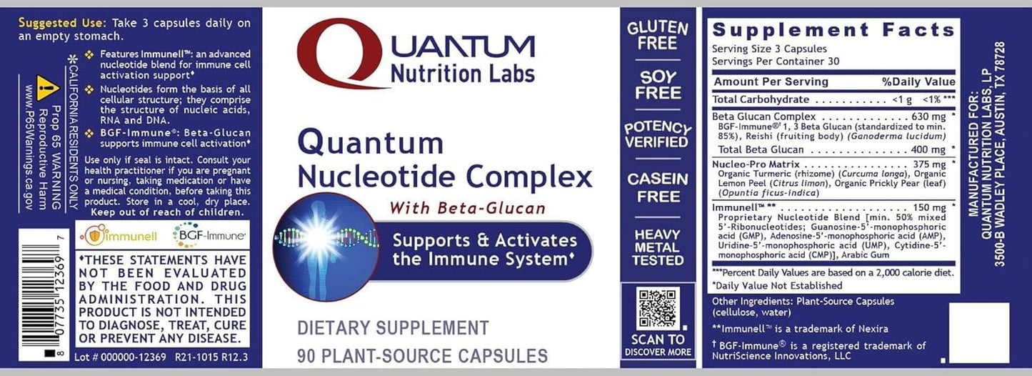 Organic Quantum Nutrition Immune Support Supplement with Nucleotides & Beta Glucans - 90 Plant-Based Capsules for Natural Energy and Immunity Boost