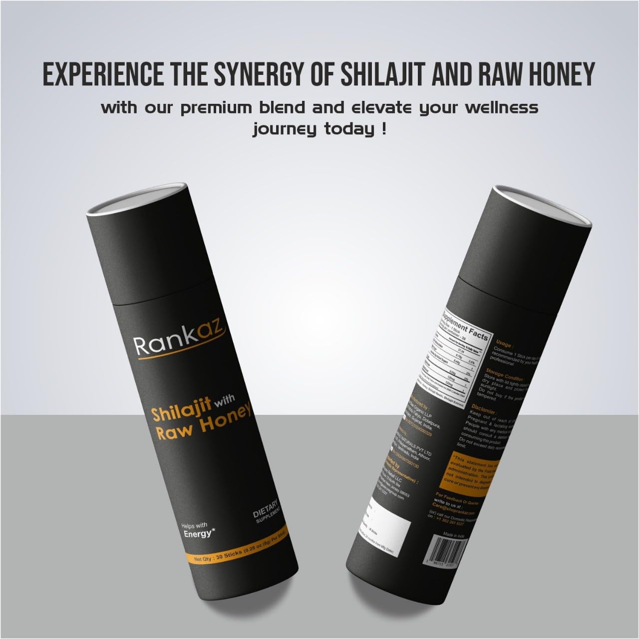 Organic Rankaz Shilajit Honey Sticks with Fulvic Acid and Minerals - 30 Sticks, Natural Shilajit Honey