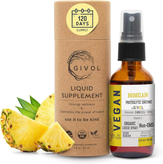 Organic Raw Bromelain Mist Liquid Pineapple Extract 500mg - Digestive Health, Inflammation, Healing - Non-GMO - 60ml 120 Day Supply
