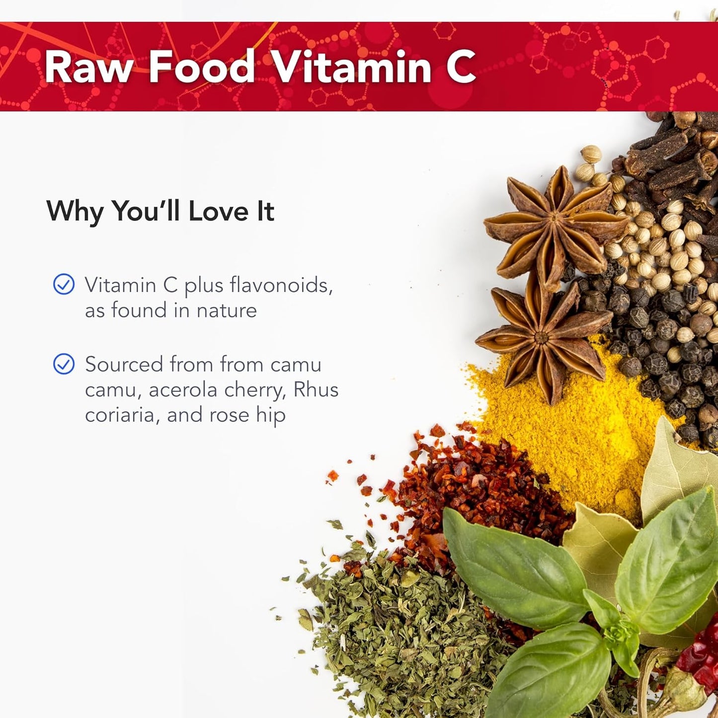 Organic Raw Food Vitamin C Capsules with Flavonoids - Physician's Strength - 90 Capsules - Kosher - 30 Servings