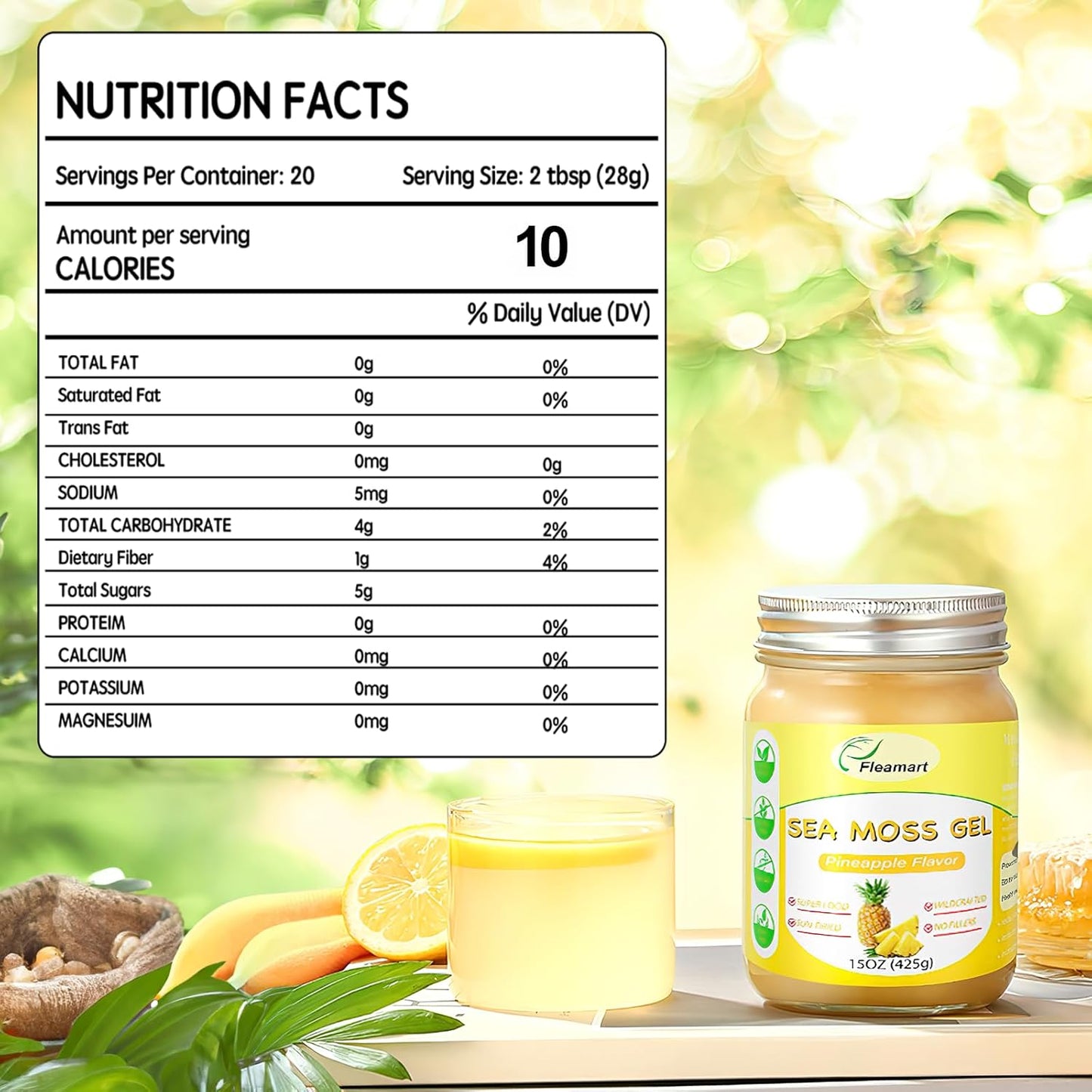 Organic Raw Irish Seamoss Gel - 15OZ Pineapple Flavored Vegan Superfood with Vitamins and Minerals for Health Support