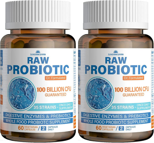 Organic Raw Probiotics with 100 Billion CFU for Digestive & Immune Health - 35 Strains, Prebiotics & Enzymes - Vegan & Non-GMO - 120 Capsules