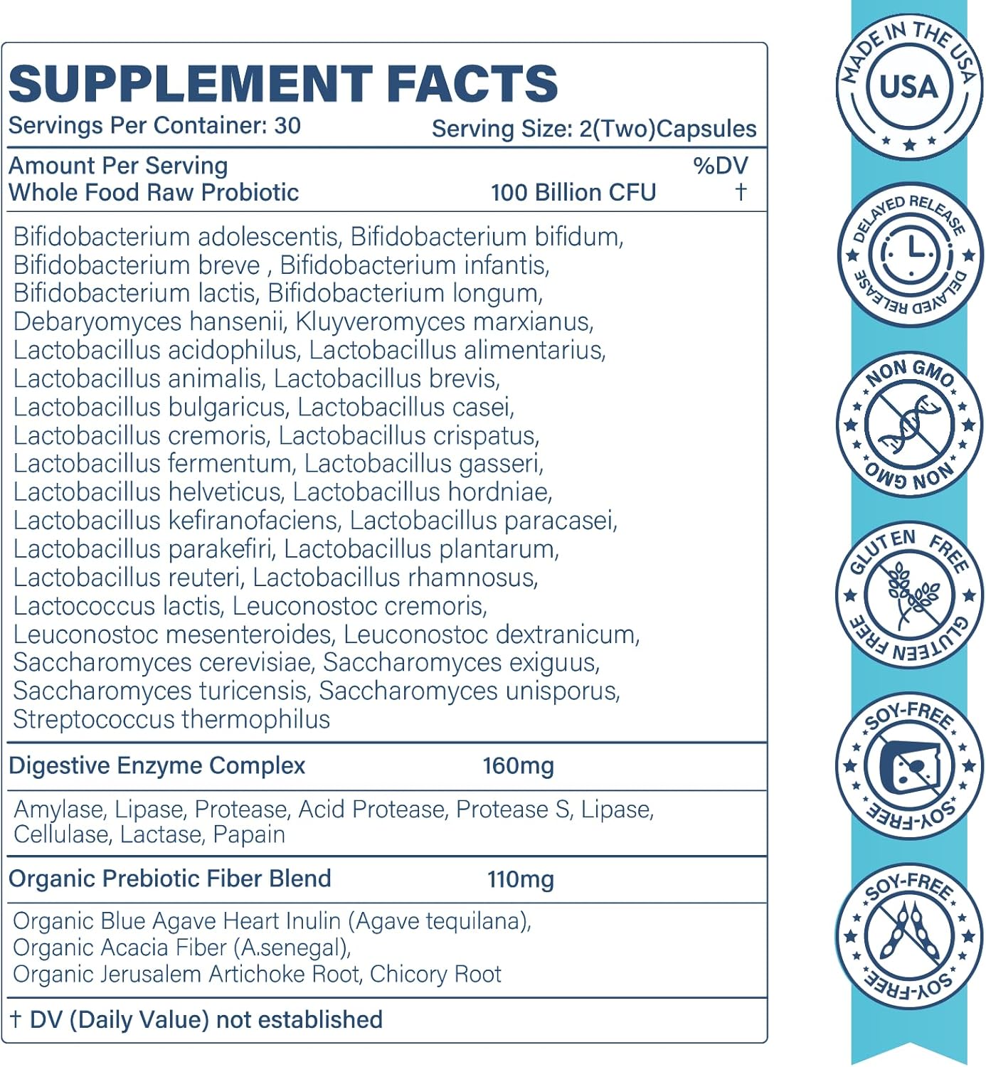 Organic Raw Probiotics with 100 Billion CFU for Digestive & Immune Health - 35 Strains, Prebiotics & Enzymes - Vegan & Non-GMO - 120 Capsules