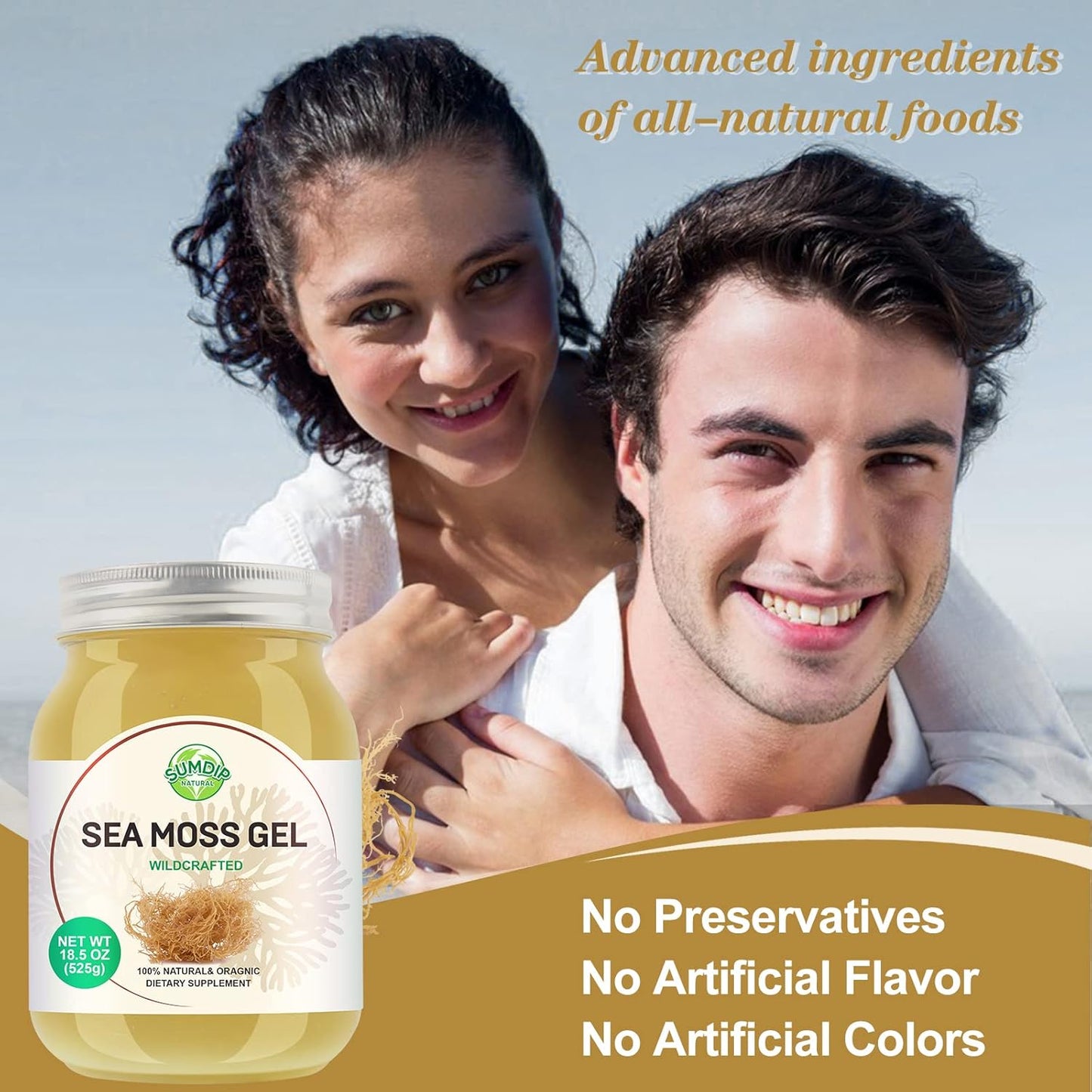 Organic Raw Sea Moss Gel 18.5oz for Immune & Digestive Support - Flavored Irish Seamoss with Vitamins & Minerals