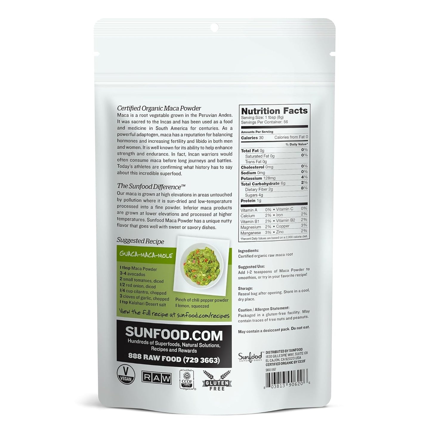 Organic Raw Sunfood Maca Powder - 1 Pound Superfood